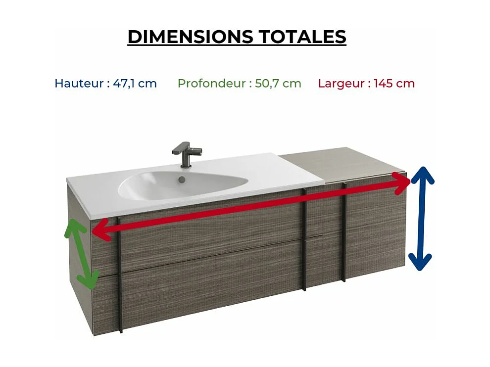 Meuble de salle de bain 145 cm JACOB DELAFON Nouvelle Vague avec rack chêne