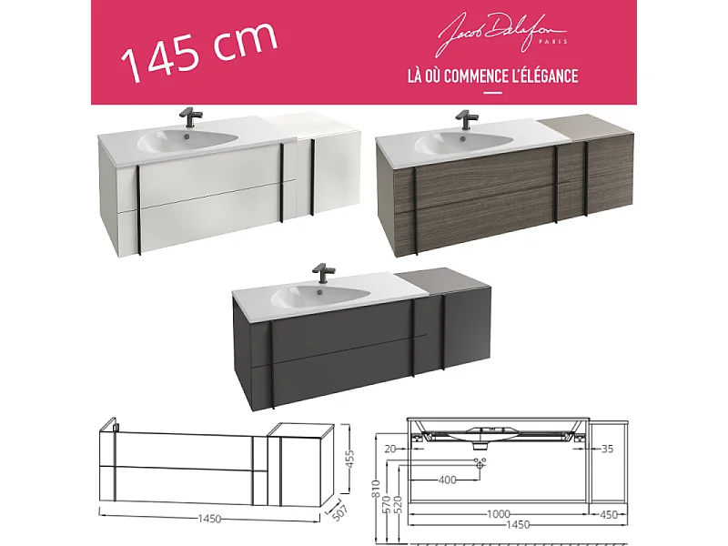 Meuble de salle de bain 145 cm JACOB DELAFON Nouvelle Vague avec rack chêne