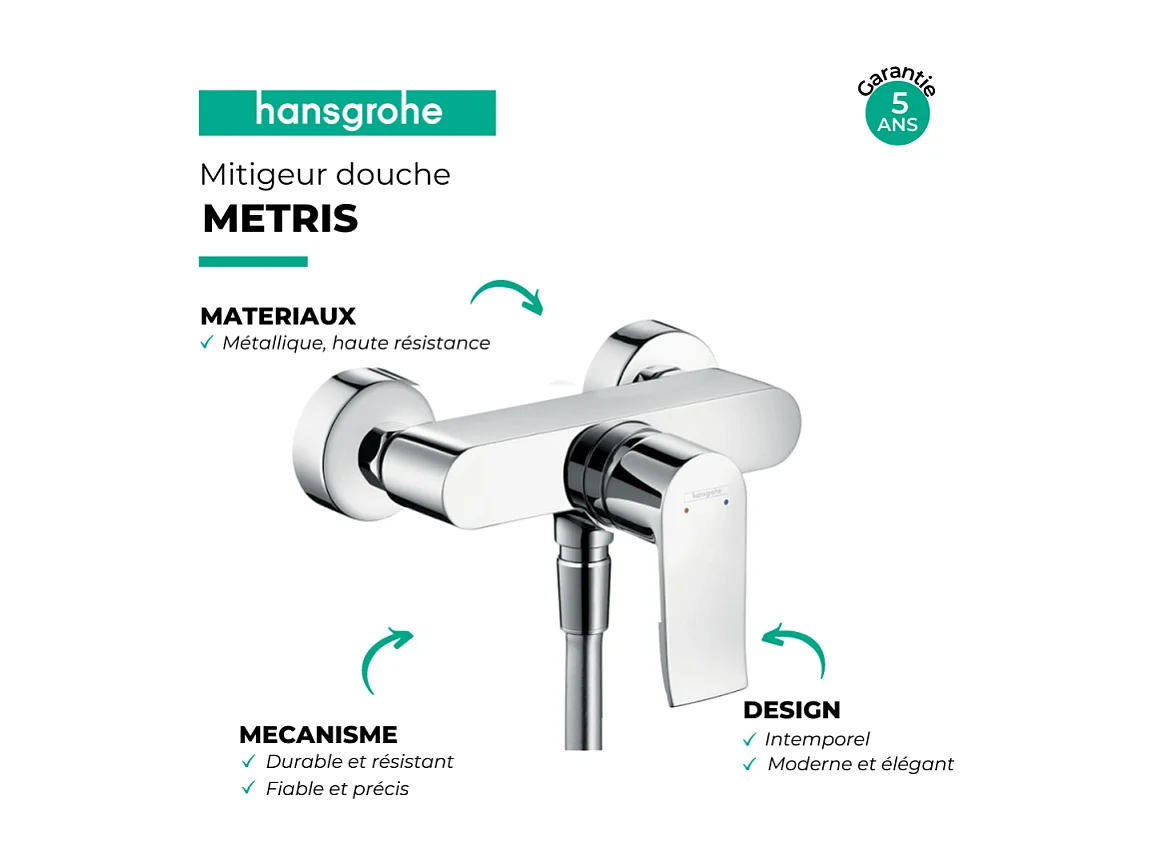 Mitigeur douche mécanique HANSGROHE Metris chromé + nettoyant Briochin
