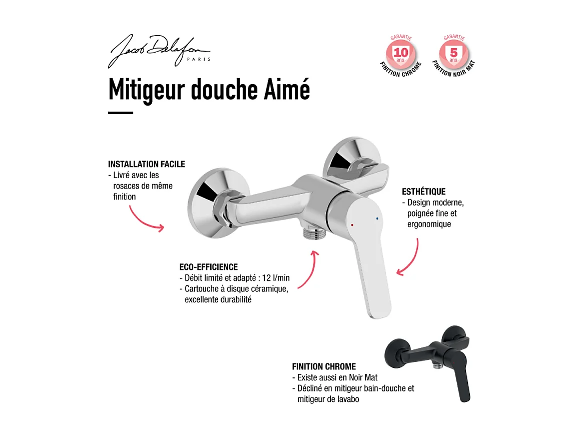 Mitigeur de douche JACOB DELAFON Aimé noir mat + nettoyant