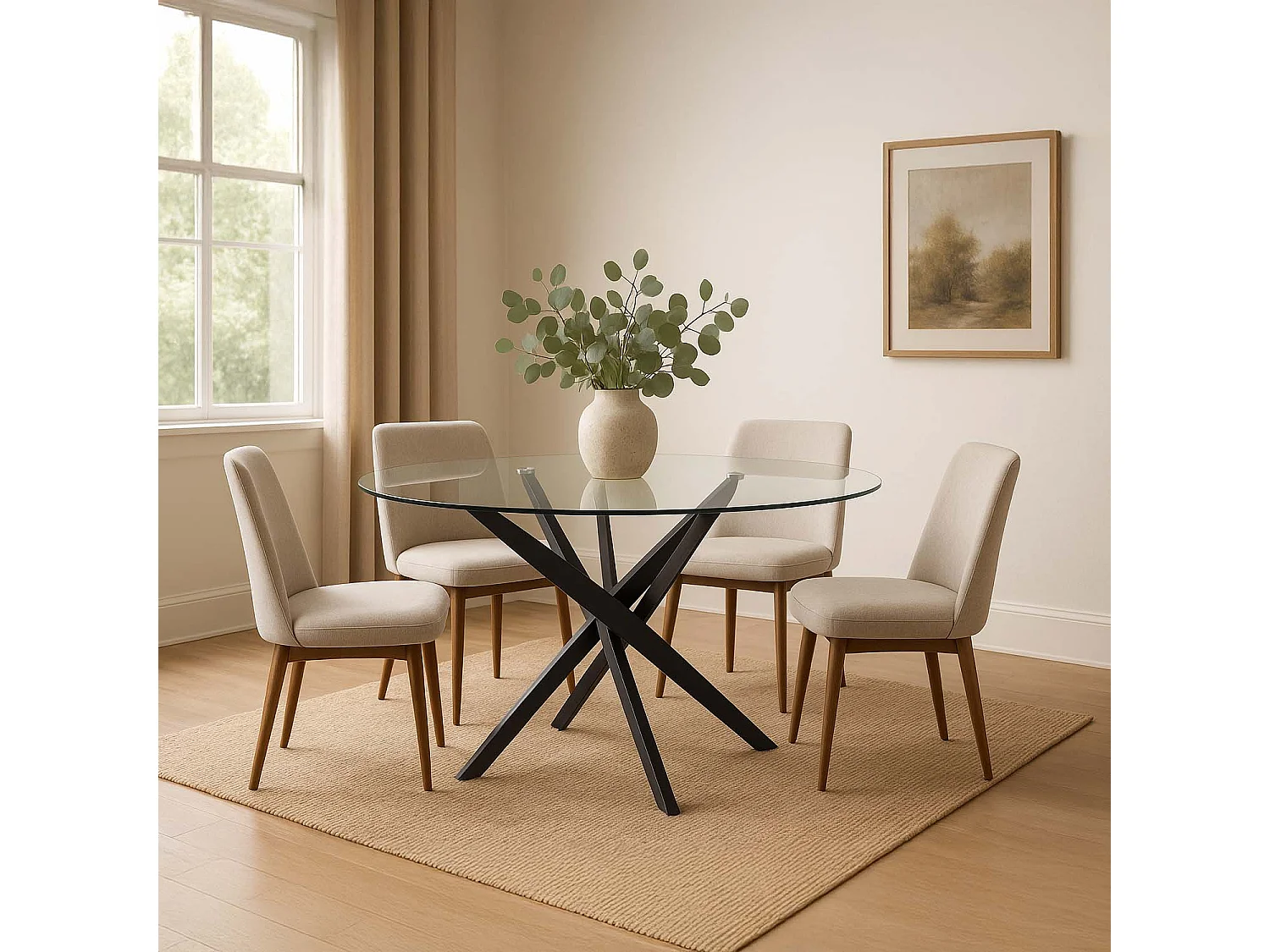 Table ronde en verre et pied noir Sofia