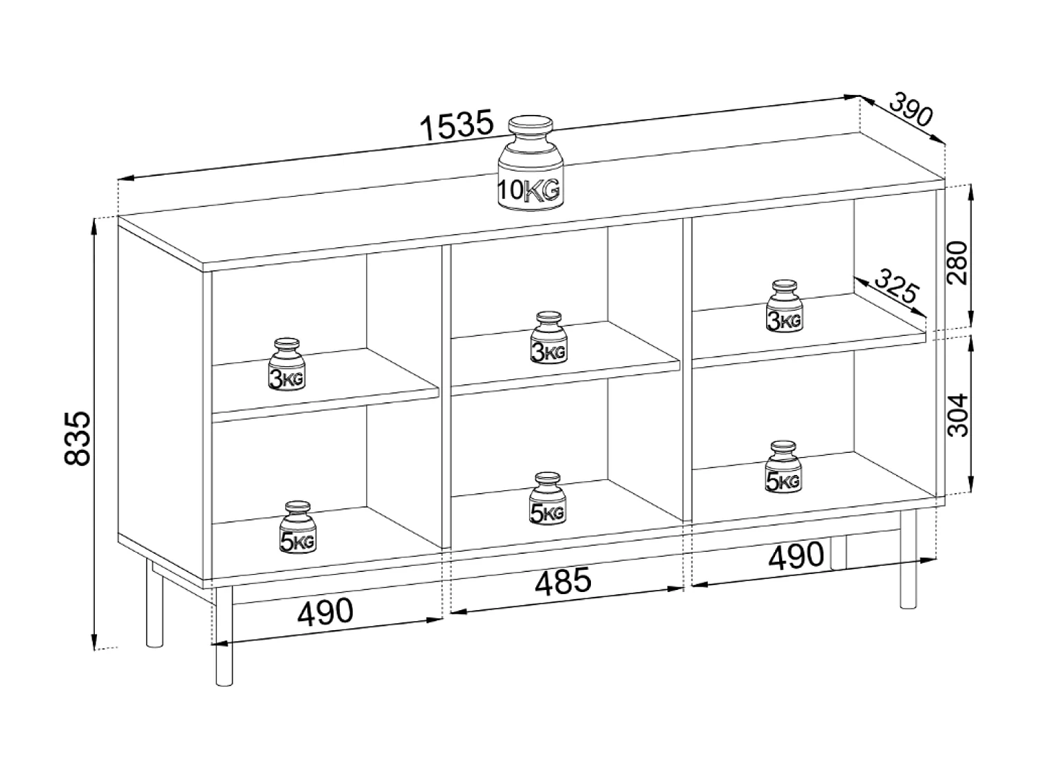 Buffet - 154 cm - 3 portes - cachemire - JAPANDIES