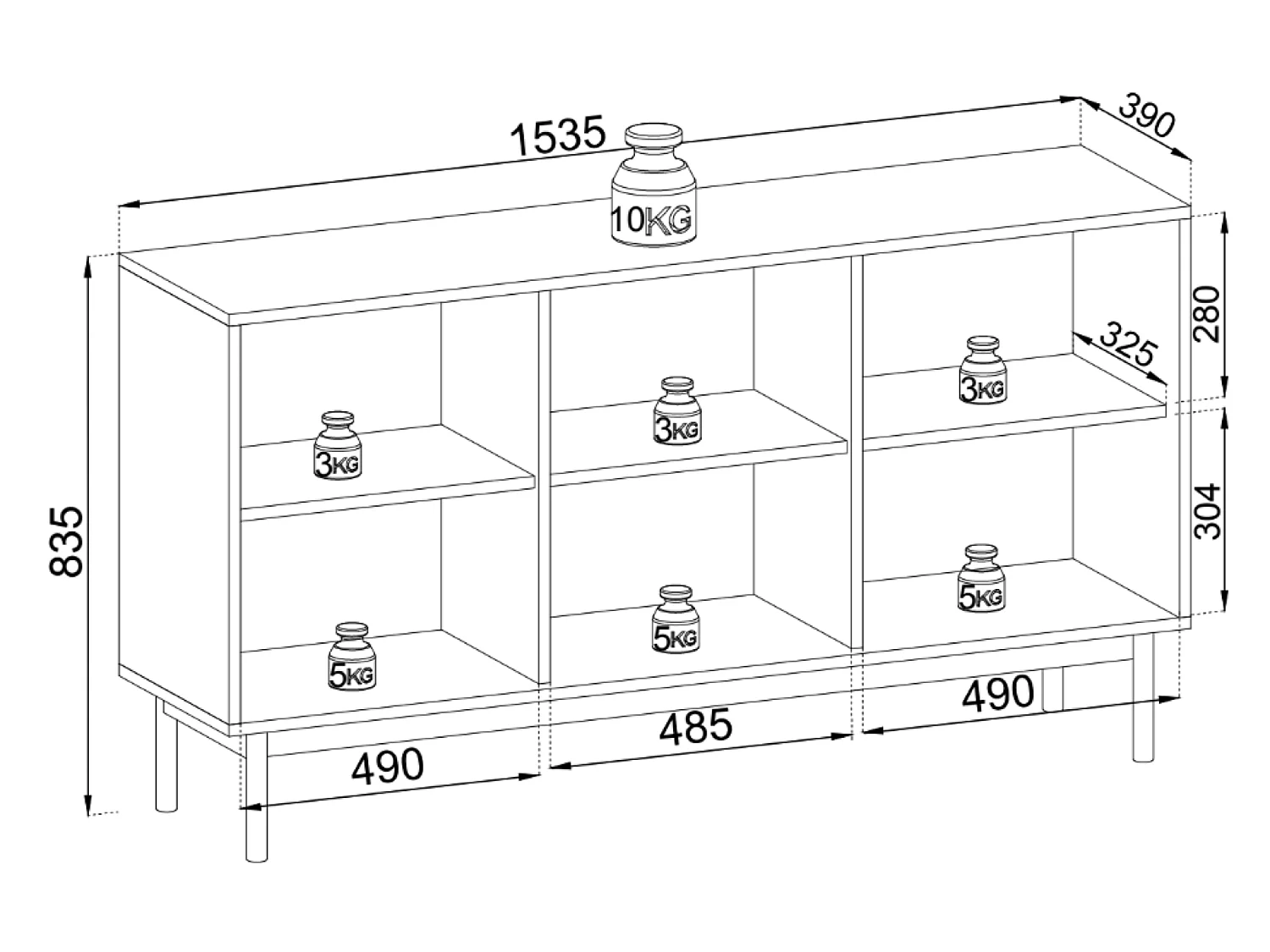 Buffet - 154 cm - 3 portes - cachemire - JAPANDIES
