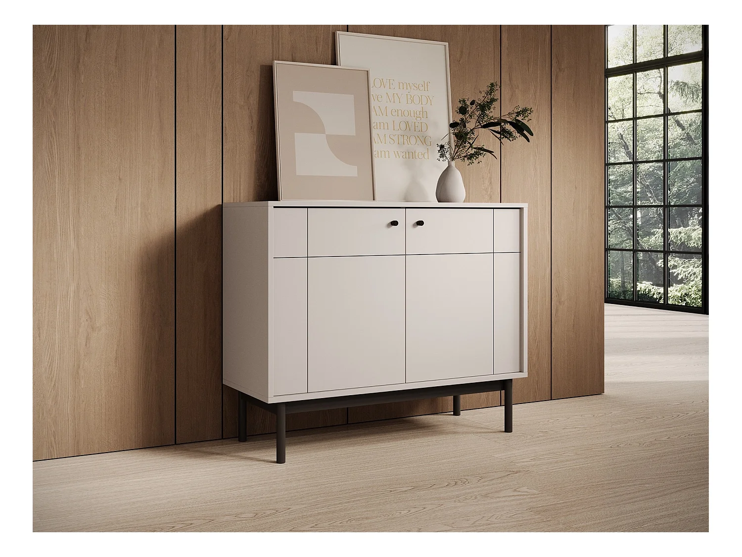 Sideboard 3-türig - Greige - 104 cm - JAPANDIES