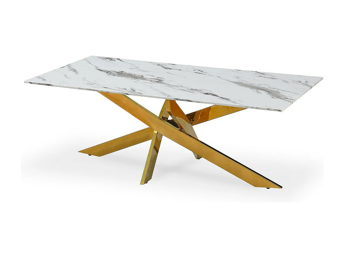 Table basse rectangulaire en verre effet marbre et pieds doré Jodie