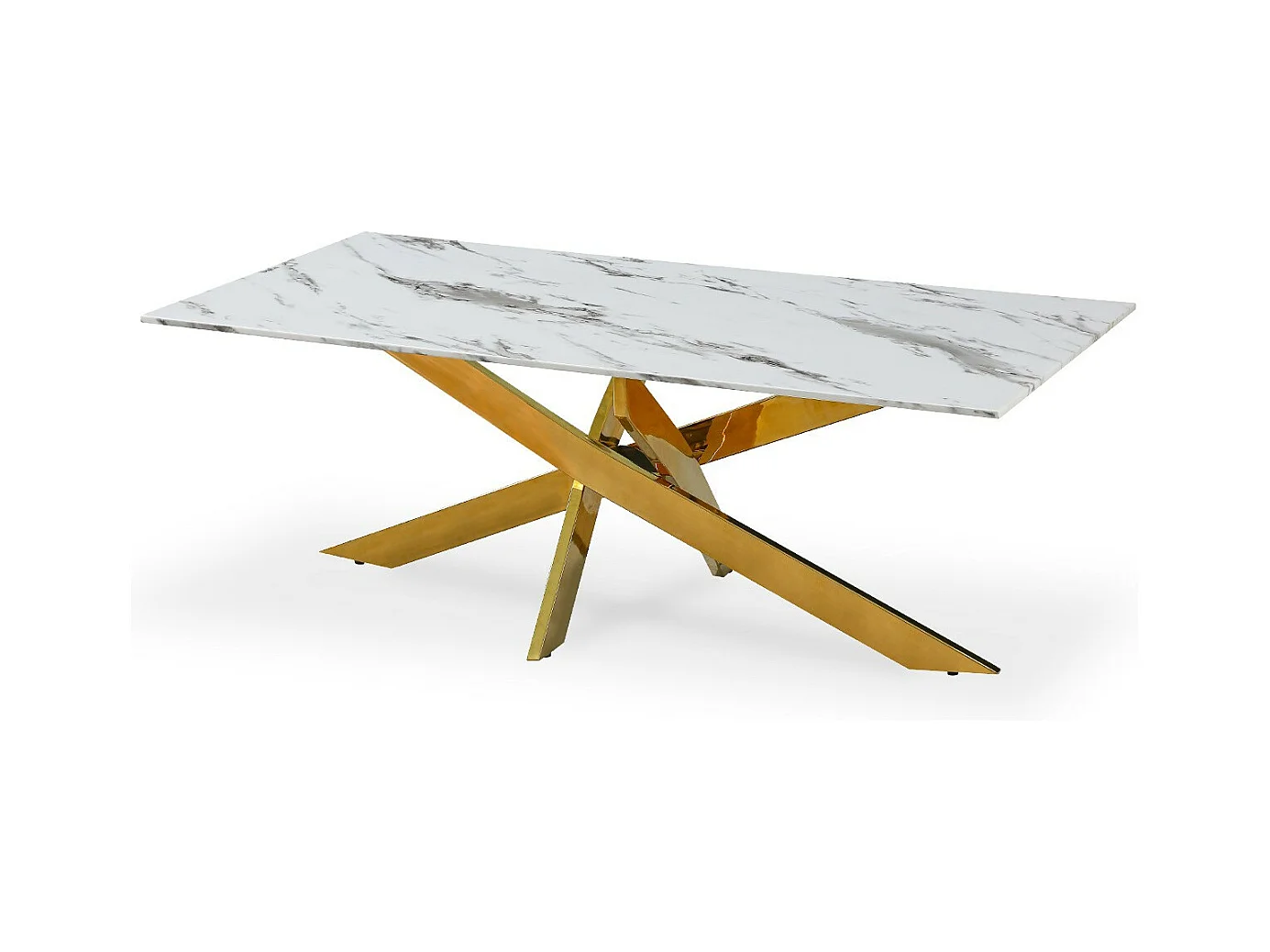 Table basse rectangulaire en verre effet marbre et pieds doré Jodie