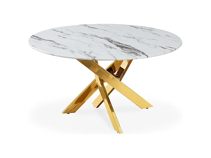 Table basse ronde en verre effet marbre et pieds doré Holy