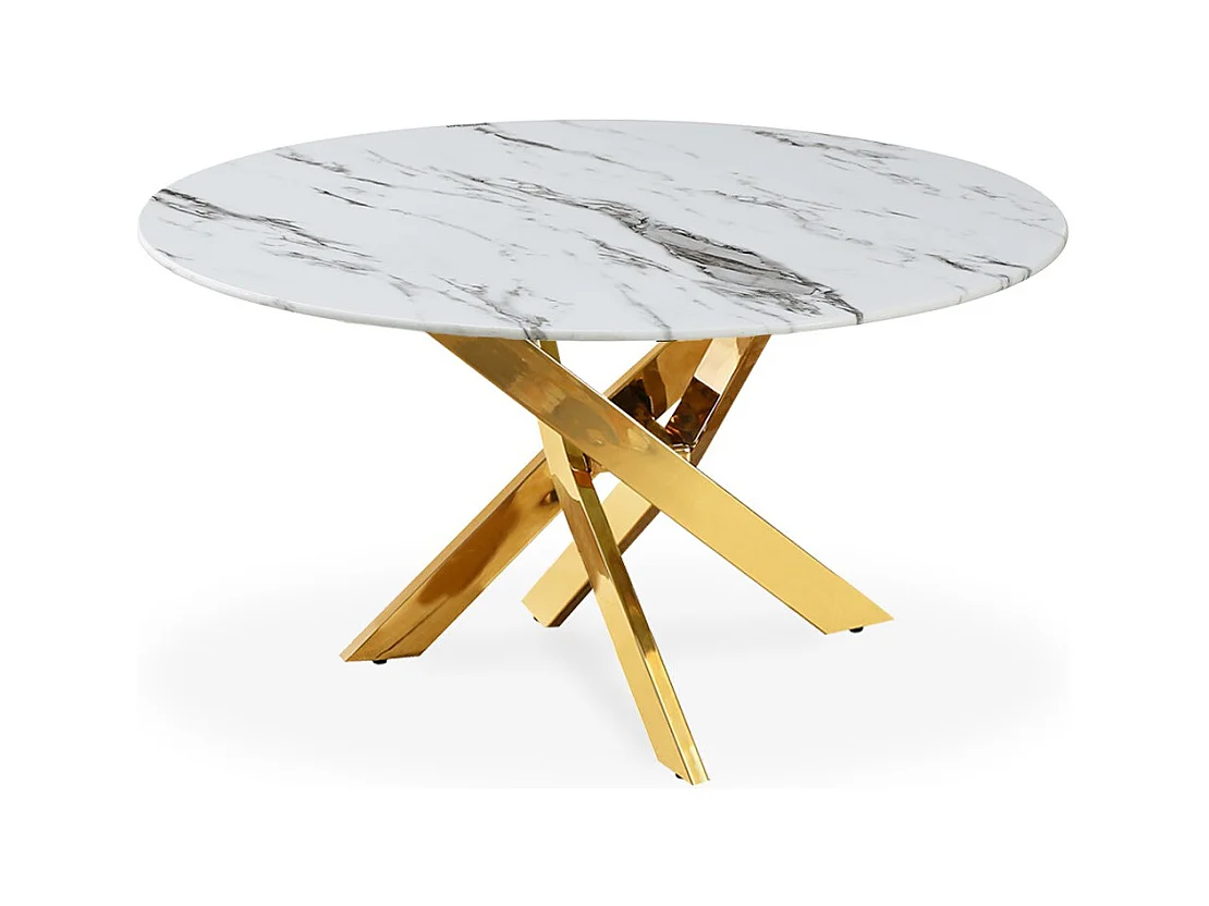 Table basse ronde en verre effet marbre et pieds doré Holy
