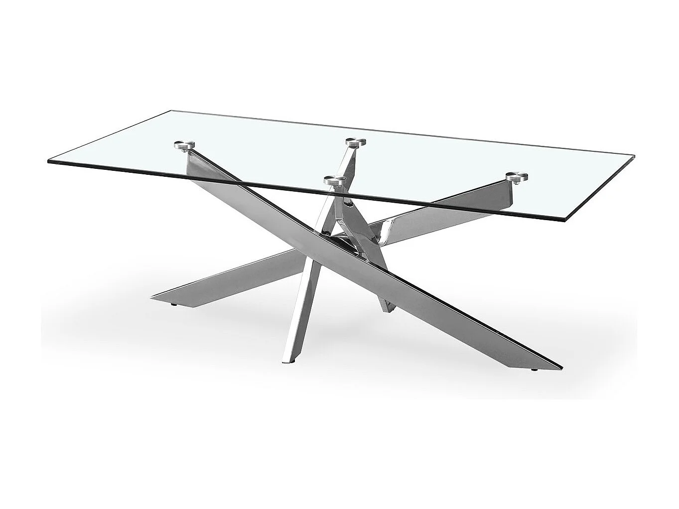 Table basse rectangulaire en verre et pied chromé Alix