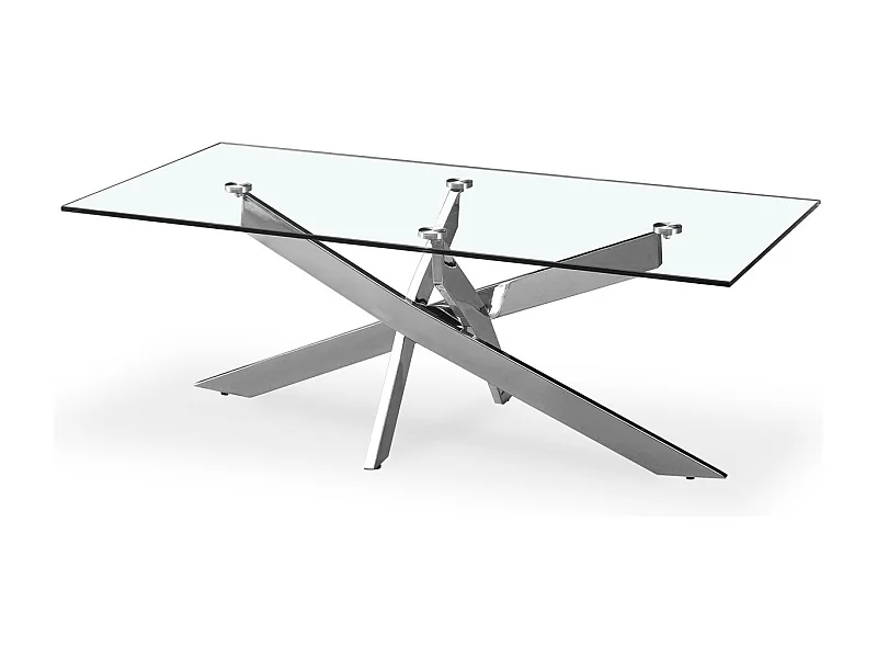 Table basse rectangulaire en verre et pied chromé Alix