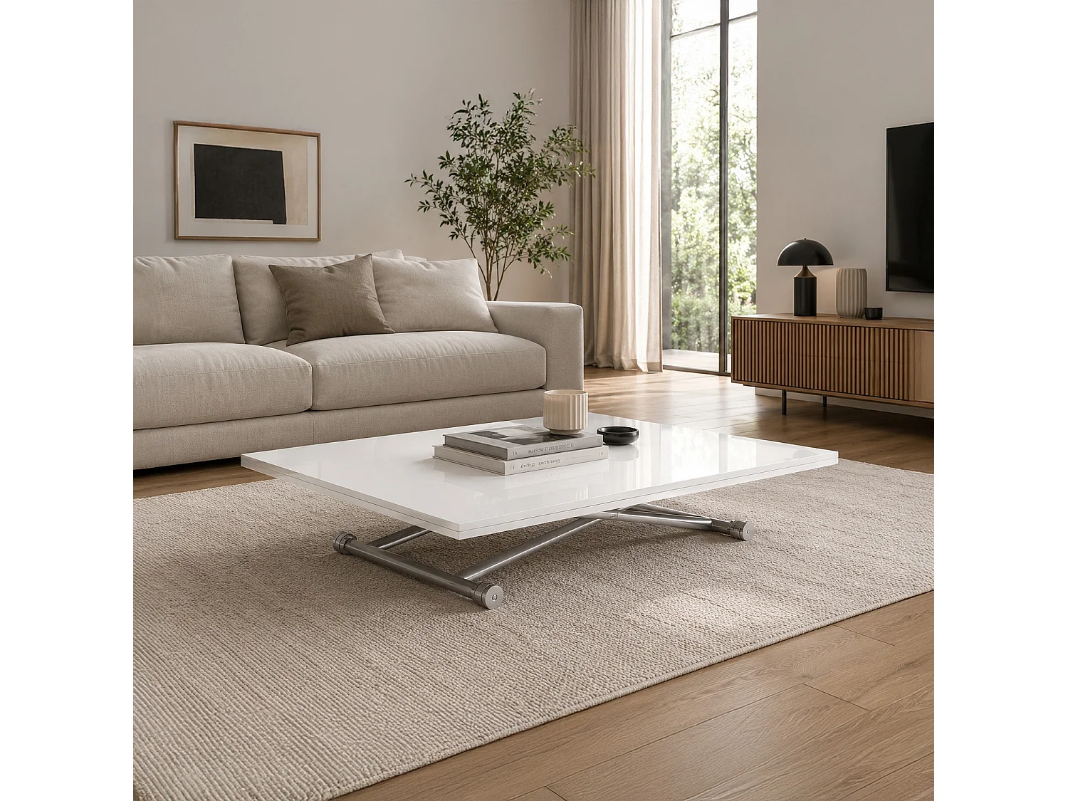Table basse relevable Philadelphia XL Blanc laqué