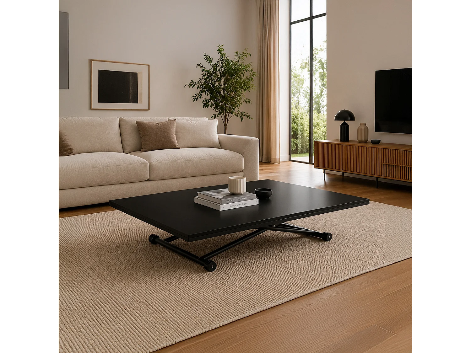 Table basse relevable Philadelphia XL Noir Carbone