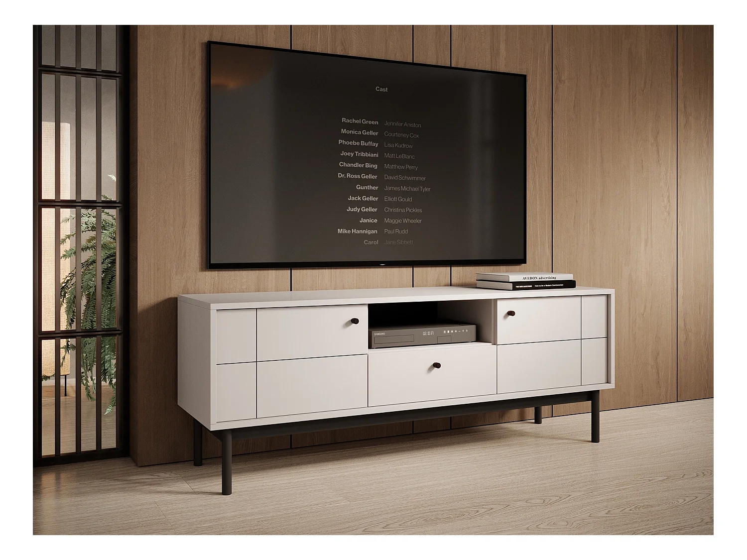 Meuble TV à deux portes - 153 cm - avec tiroir et niche - grège - JAPANDIES