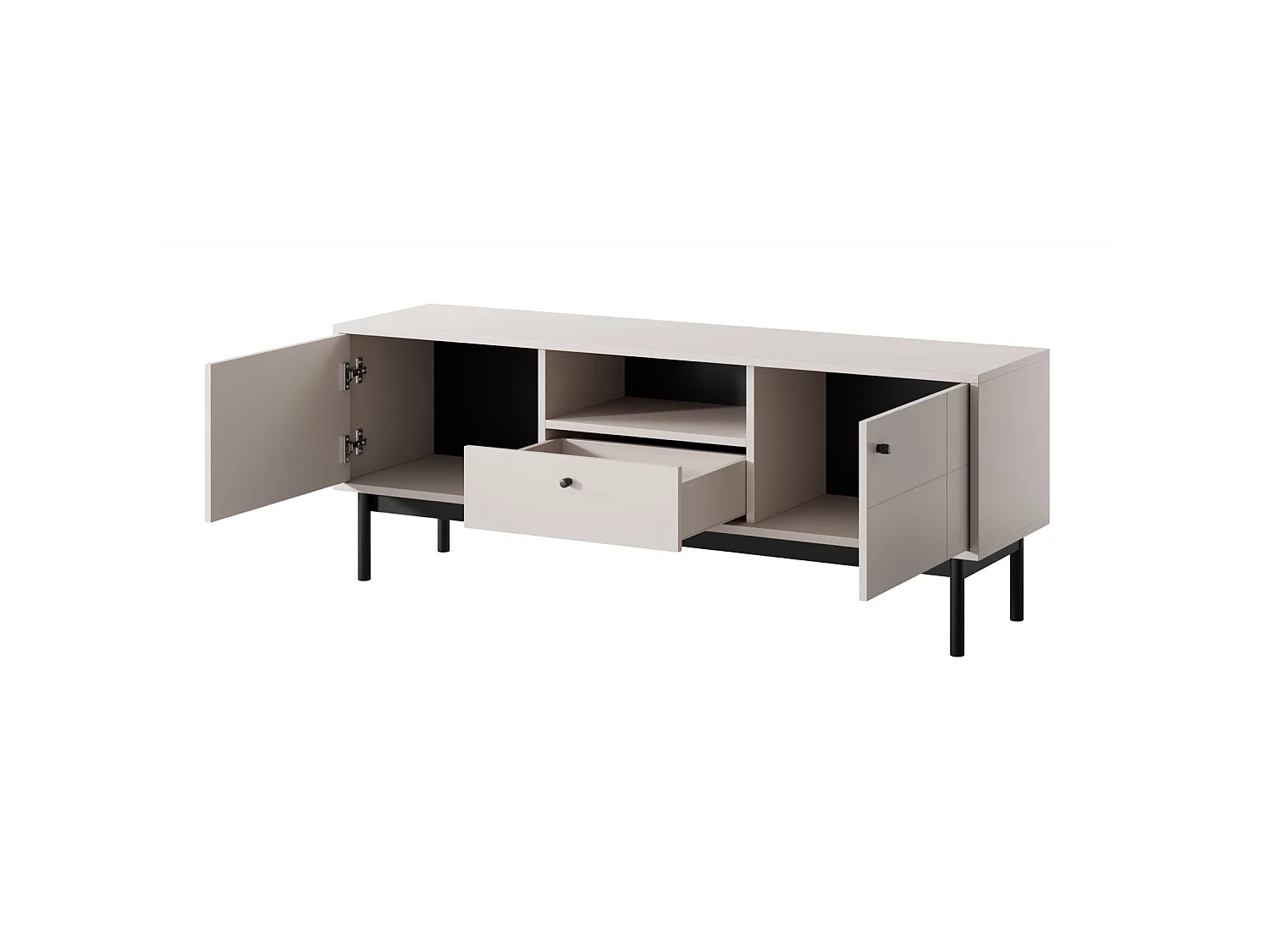 Meuble TV à deux portes - 153 cm - avec tiroir et niche - grège - JAPANDIES