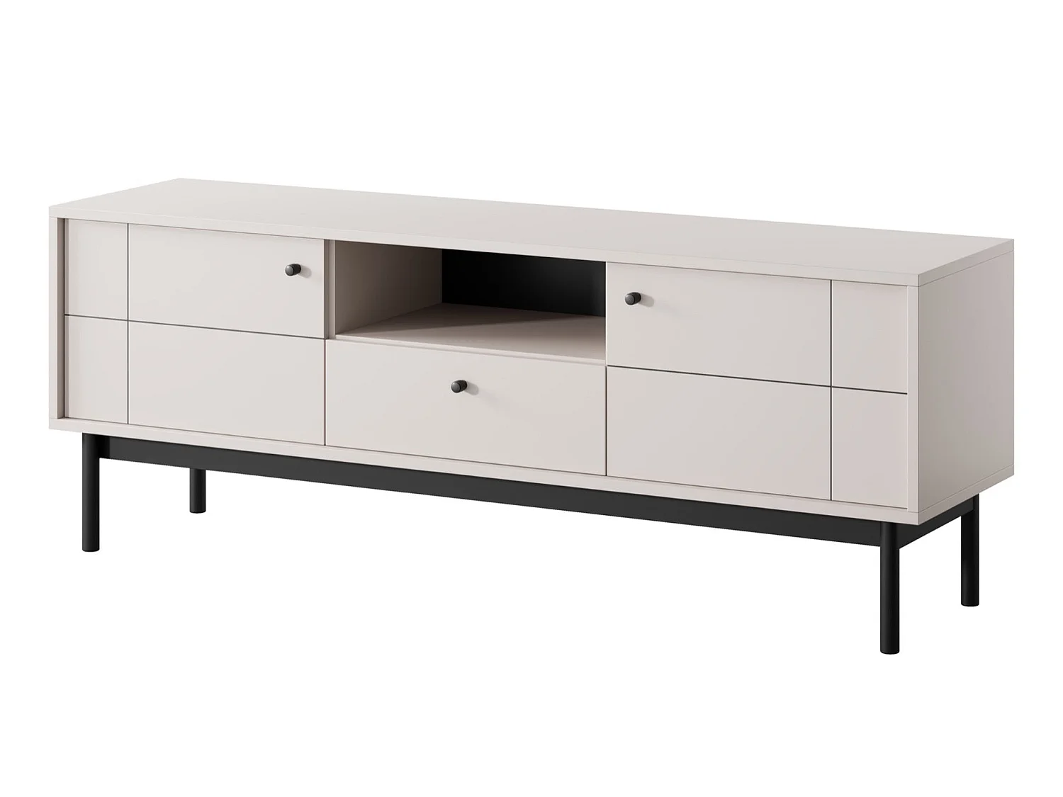 Meuble TV à deux portes - 153 cm - avec tiroir et niche - grège - JAPANDIES