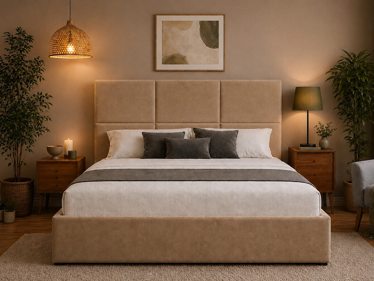 Cama de Casal Elegance, Estrado Elevatório (Camel)(200×180 cm)