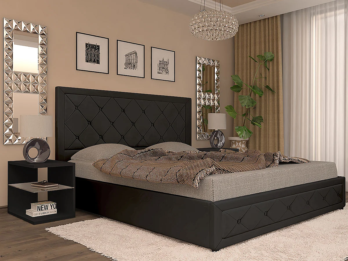 Cama com Estrado Elevatório Roman (Preto)(200×160 cm)