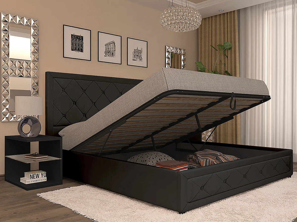 Cama com Estrado Elevatório Roman (Preto)(200×160 cm)