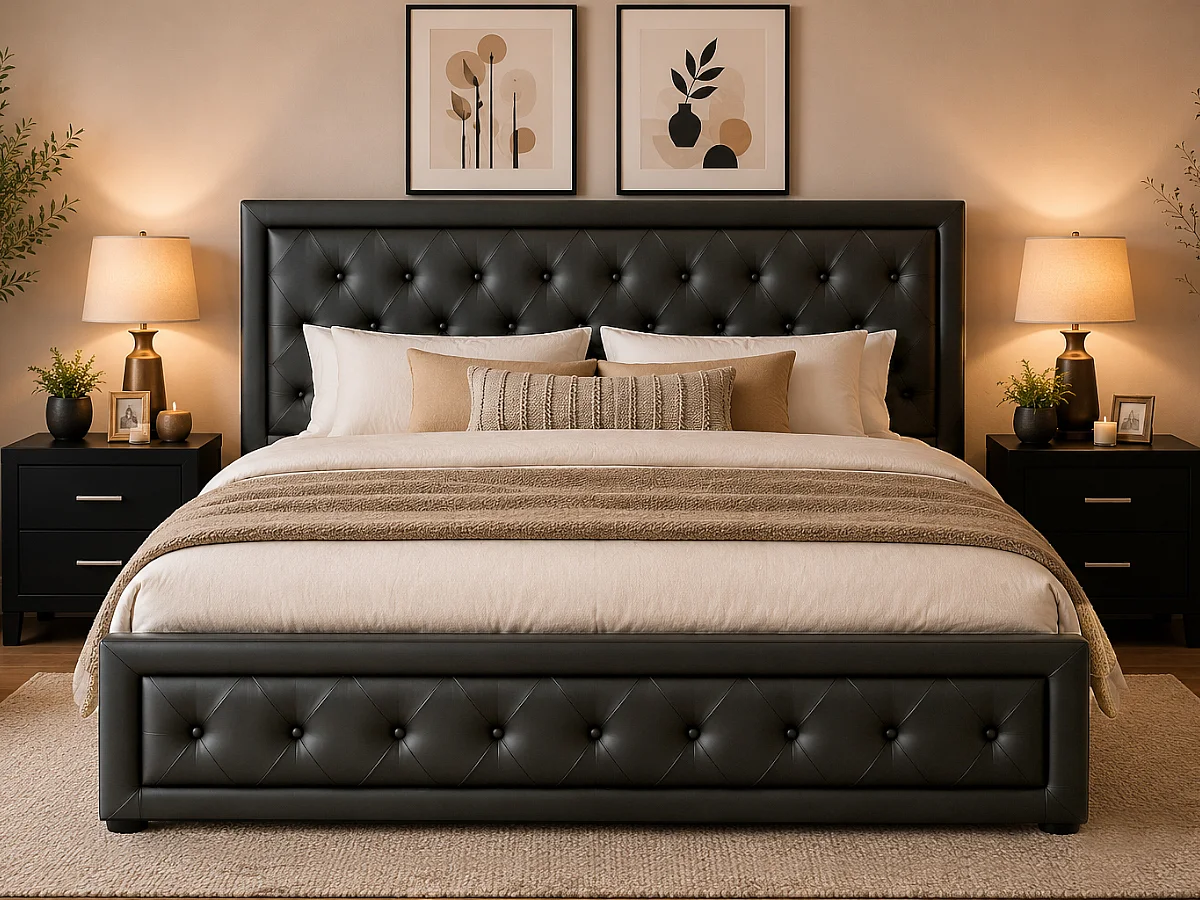 Cama com Estrado Elevatório Roman (Preto)(200×160 cm)