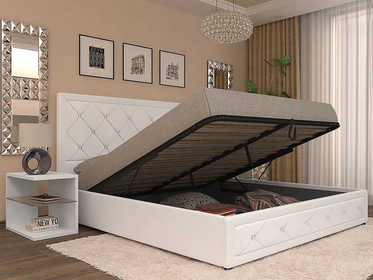 Cama com Estrado Elevatório Roman (Branco)(190×140 cm)