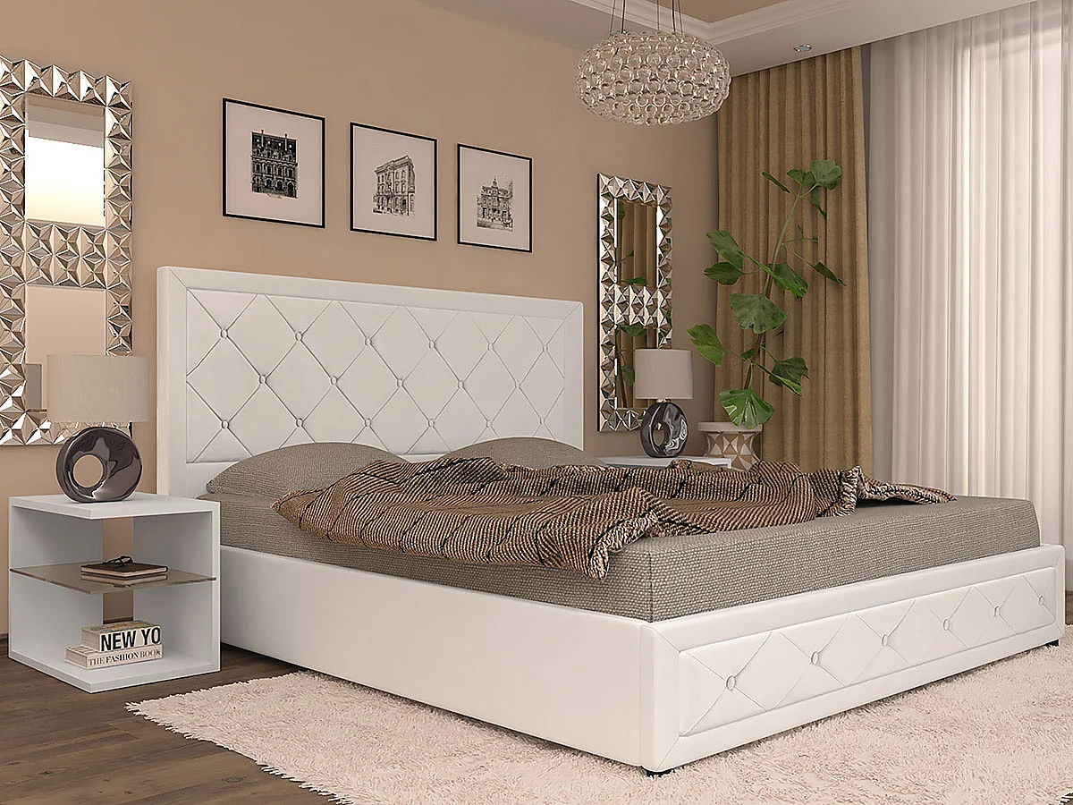 Cama com Estrado Elevatório Roman (Branco)(190×140 cm)