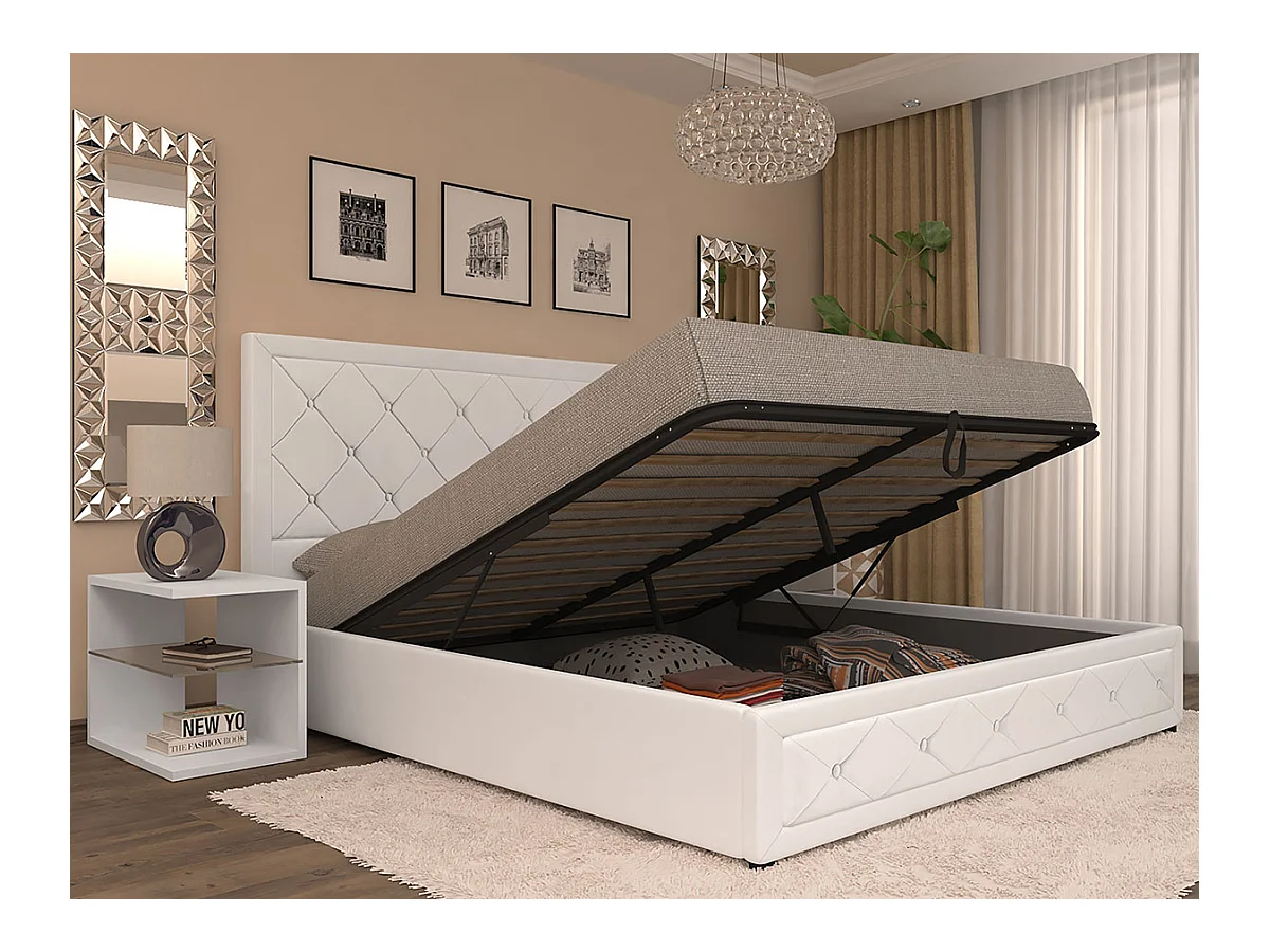 Cama com Estrado Elevatório Roman (Branco)(200×160 cm)
