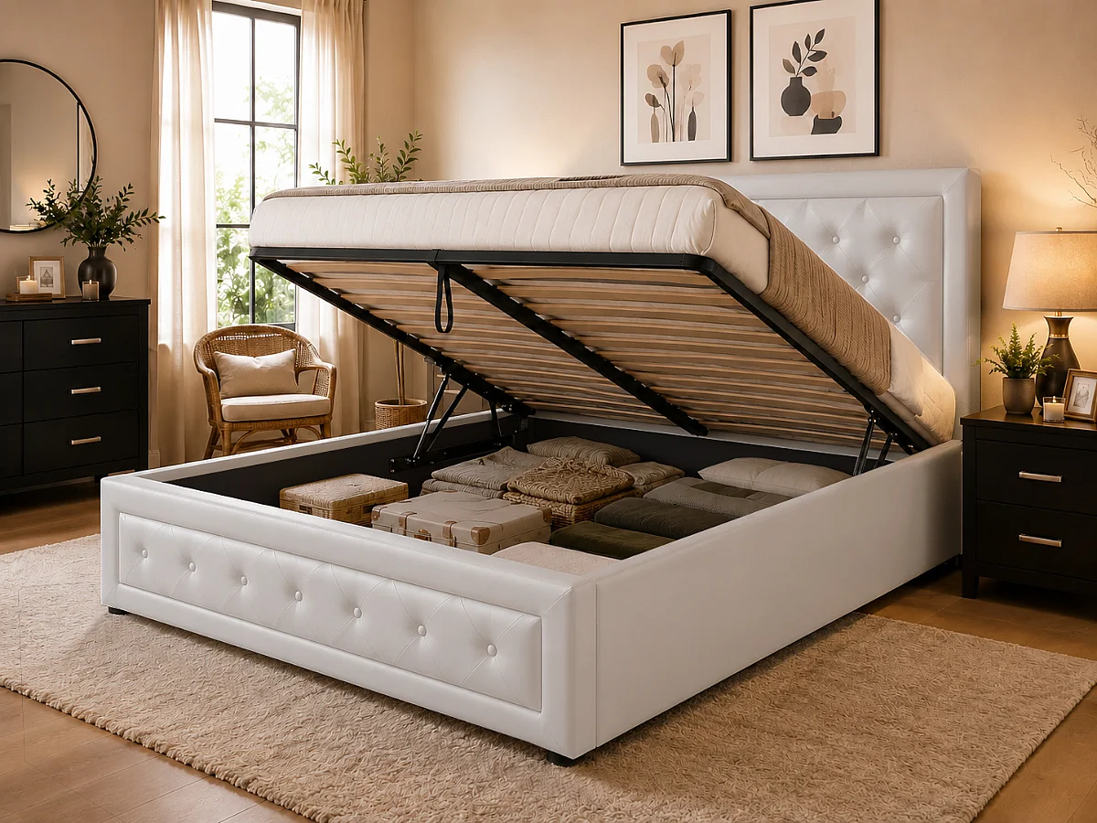 Cama com Estrado Elevatório Roman (Branco)(200×160 cm)