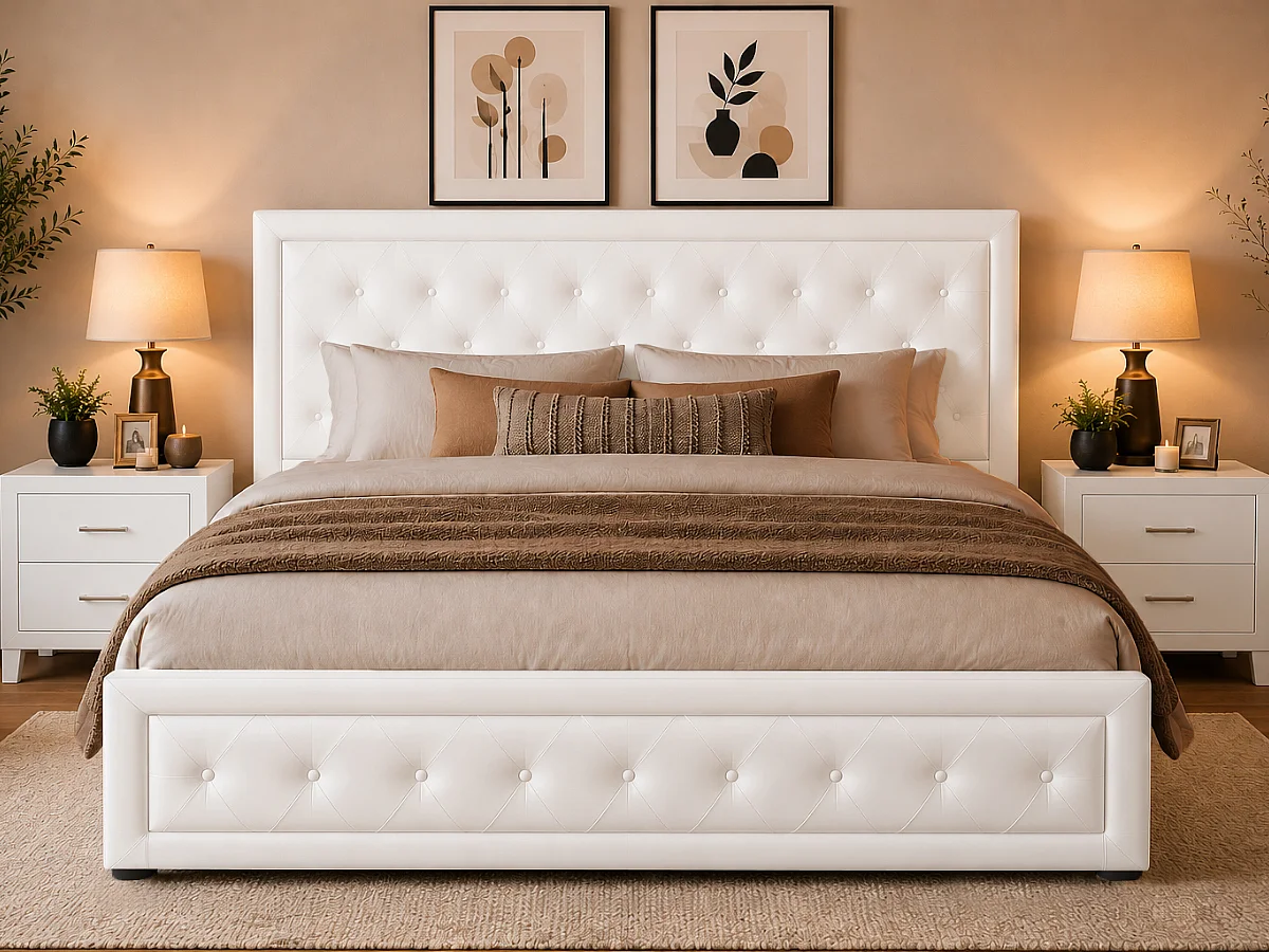 Cama com Estrado Elevatório Roman (Branco)(200×160 cm)