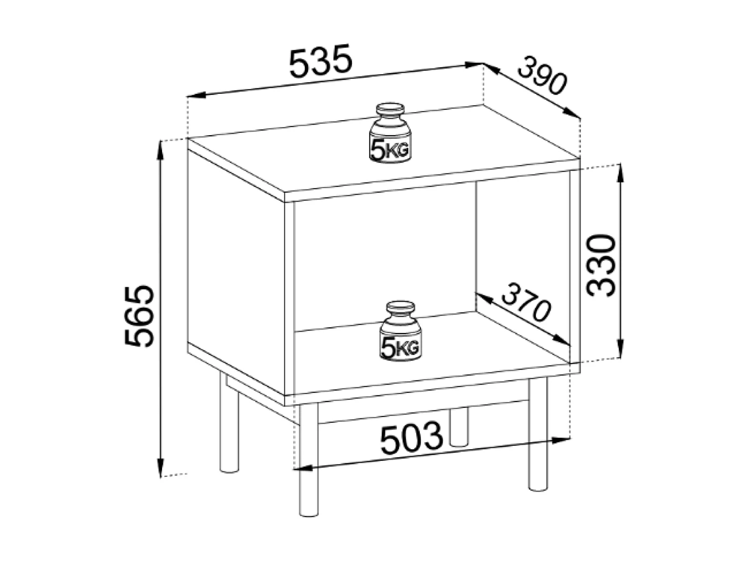 Table de chevet - 54 cm - aspect chêne - JAPANDIES