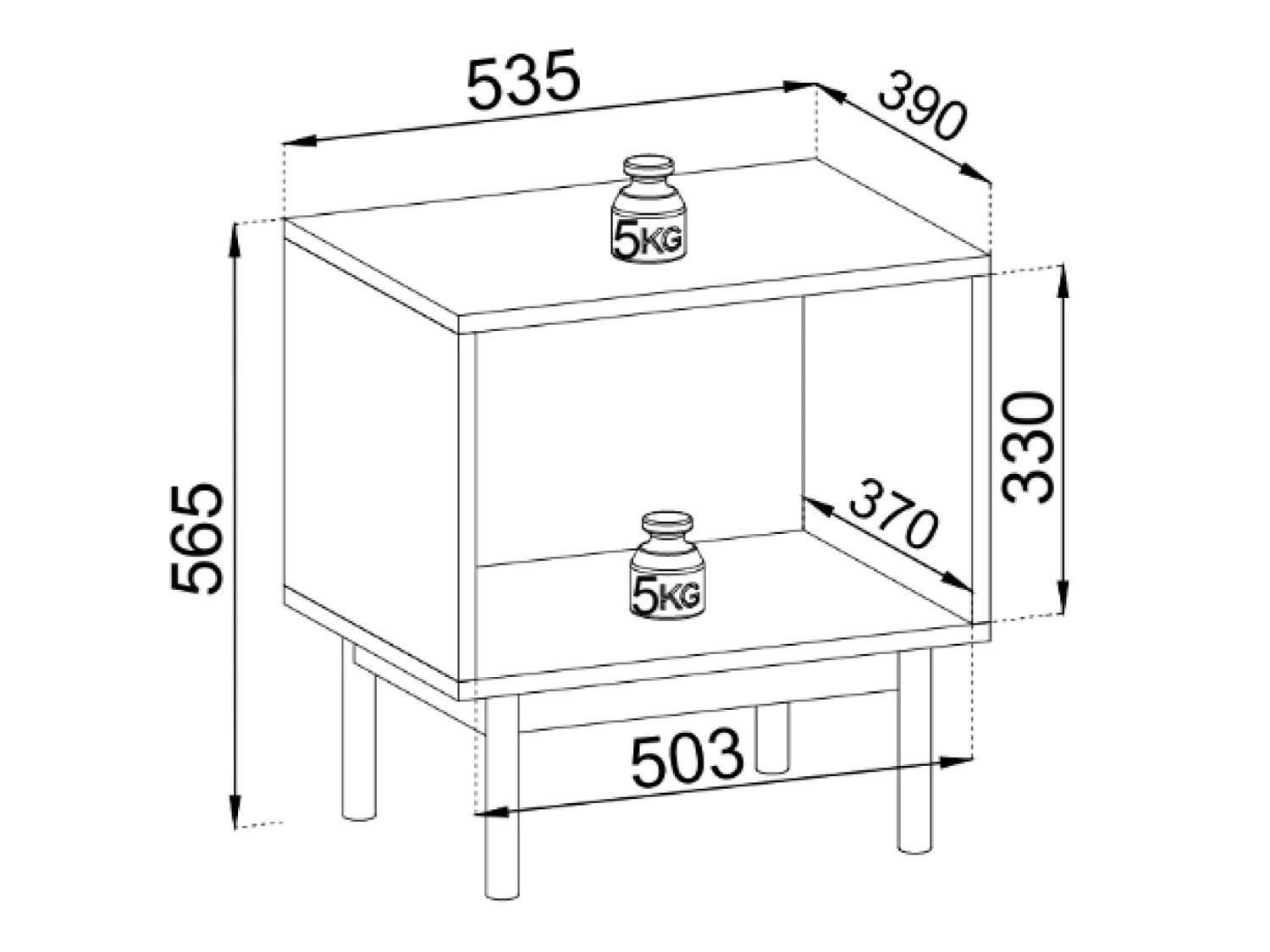Table de chevet - 54 cm - aspect chêne - JAPANDIES