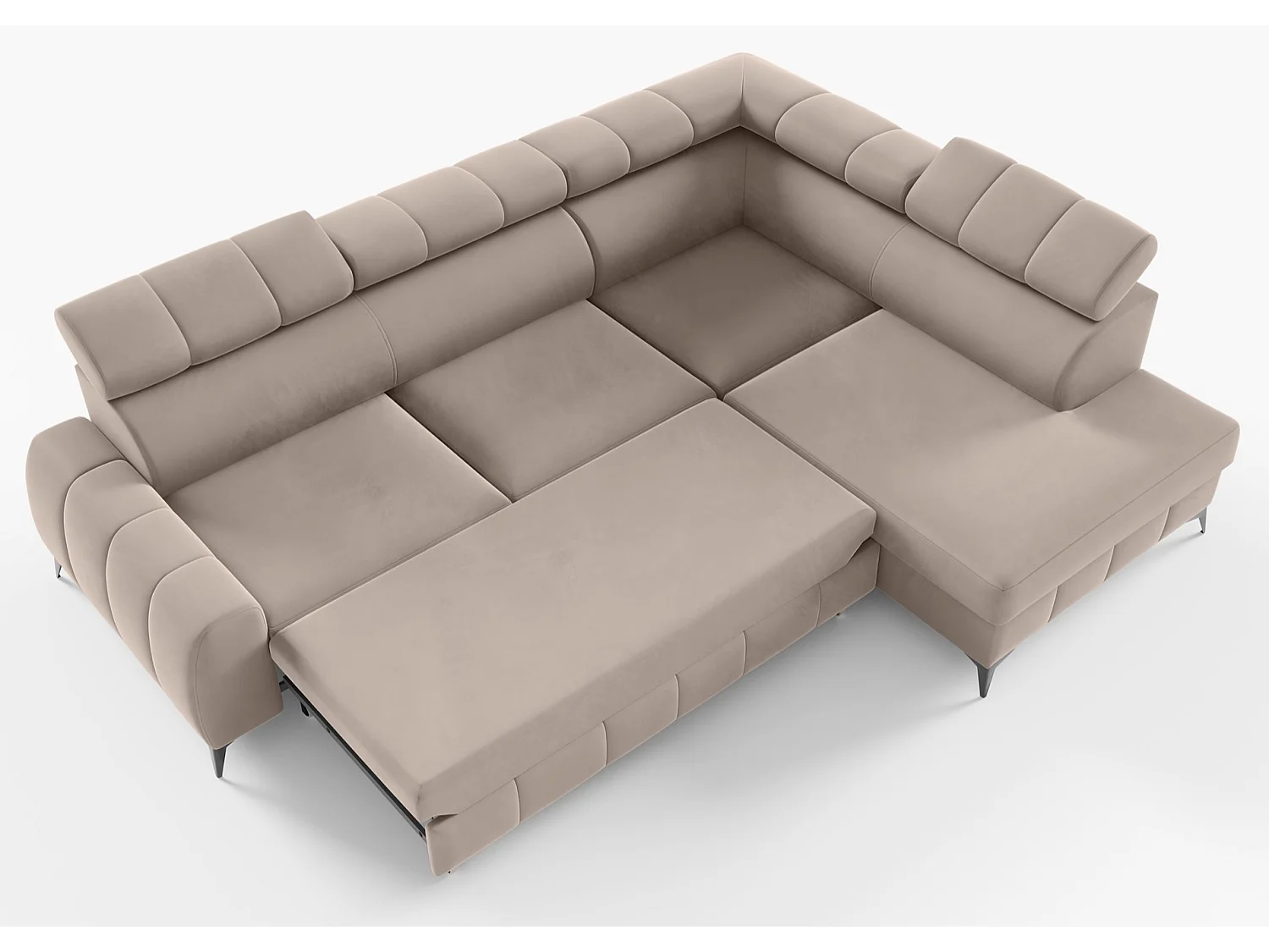 Ecksofa mit Schlaffunktion - Veloursbezug in Greige - rechtsseitig - LONDON