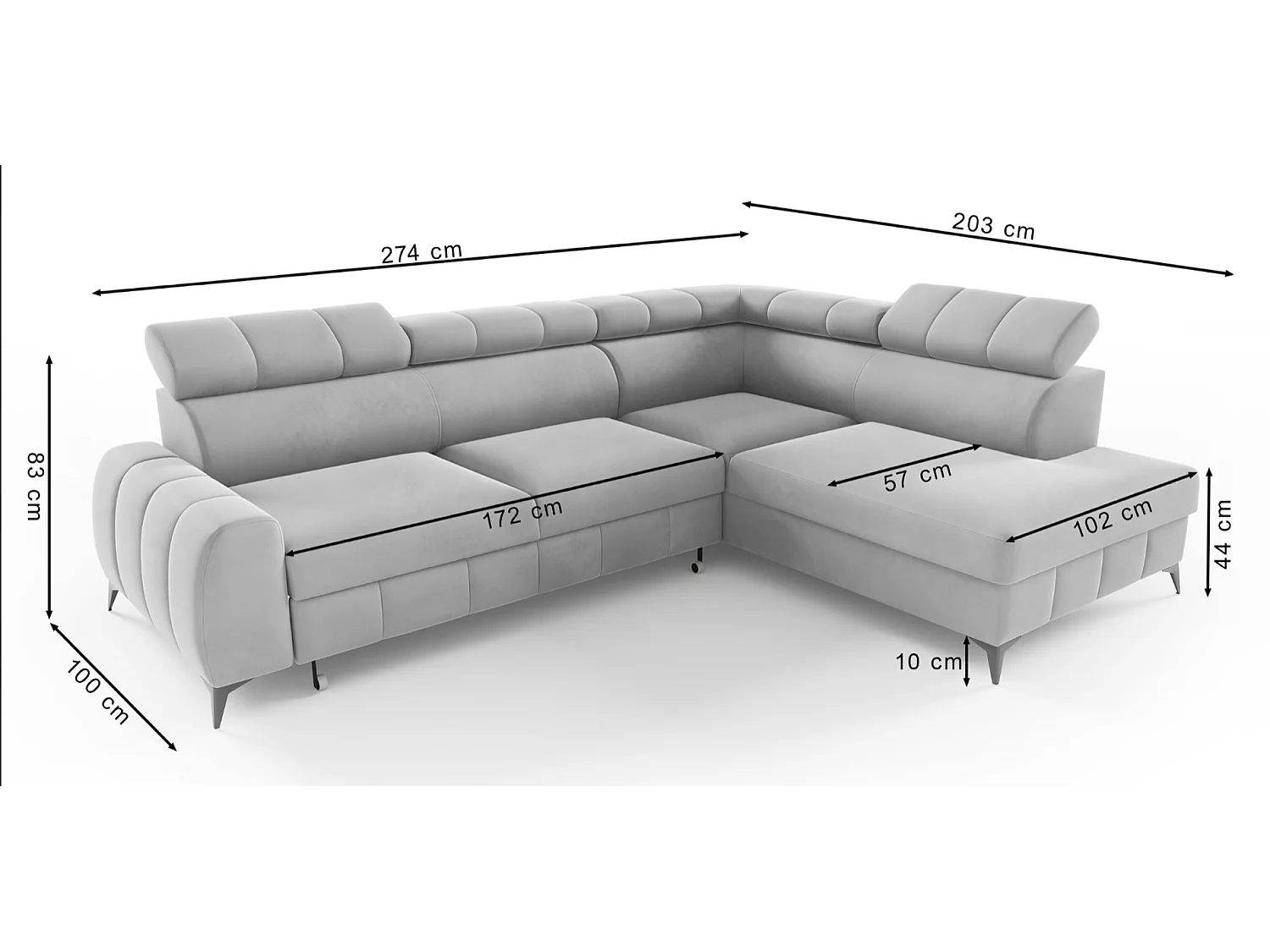 Ecksofa mit Schlaffunktion - Veloursbezug in Greige - rechtsseitig - LONDON