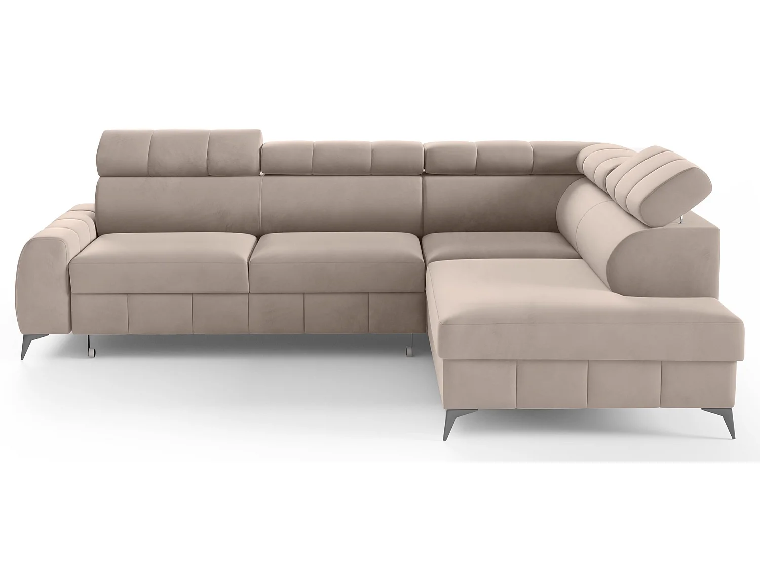 Ecksofa mit Schlaffunktion - Veloursbezug in Greige - rechtsseitig - LONDON