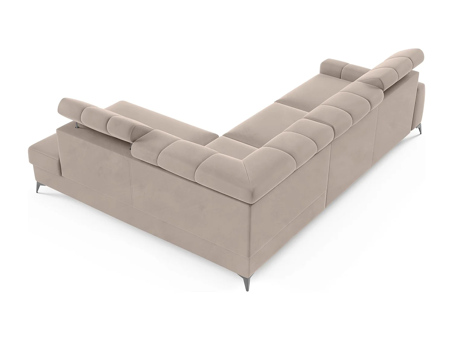 Ecksofa mit Schlaffunktion - Veloursbezug in Greige - rechtsseitig - LONDON