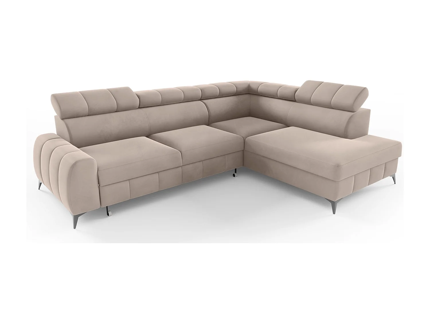 Omkeerbare hoekbank - in beige fluweel - rechterkant - LONDON