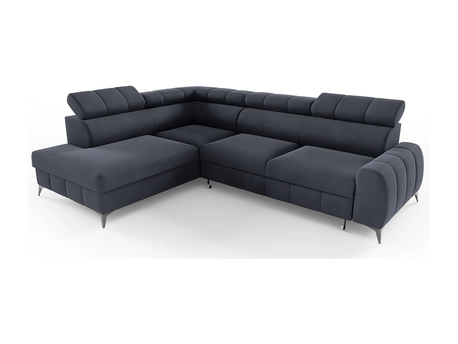 Ecksofa mit Schlaffunktion - Veloursbezug in Dunkelgrau - linksseitig - LONDON