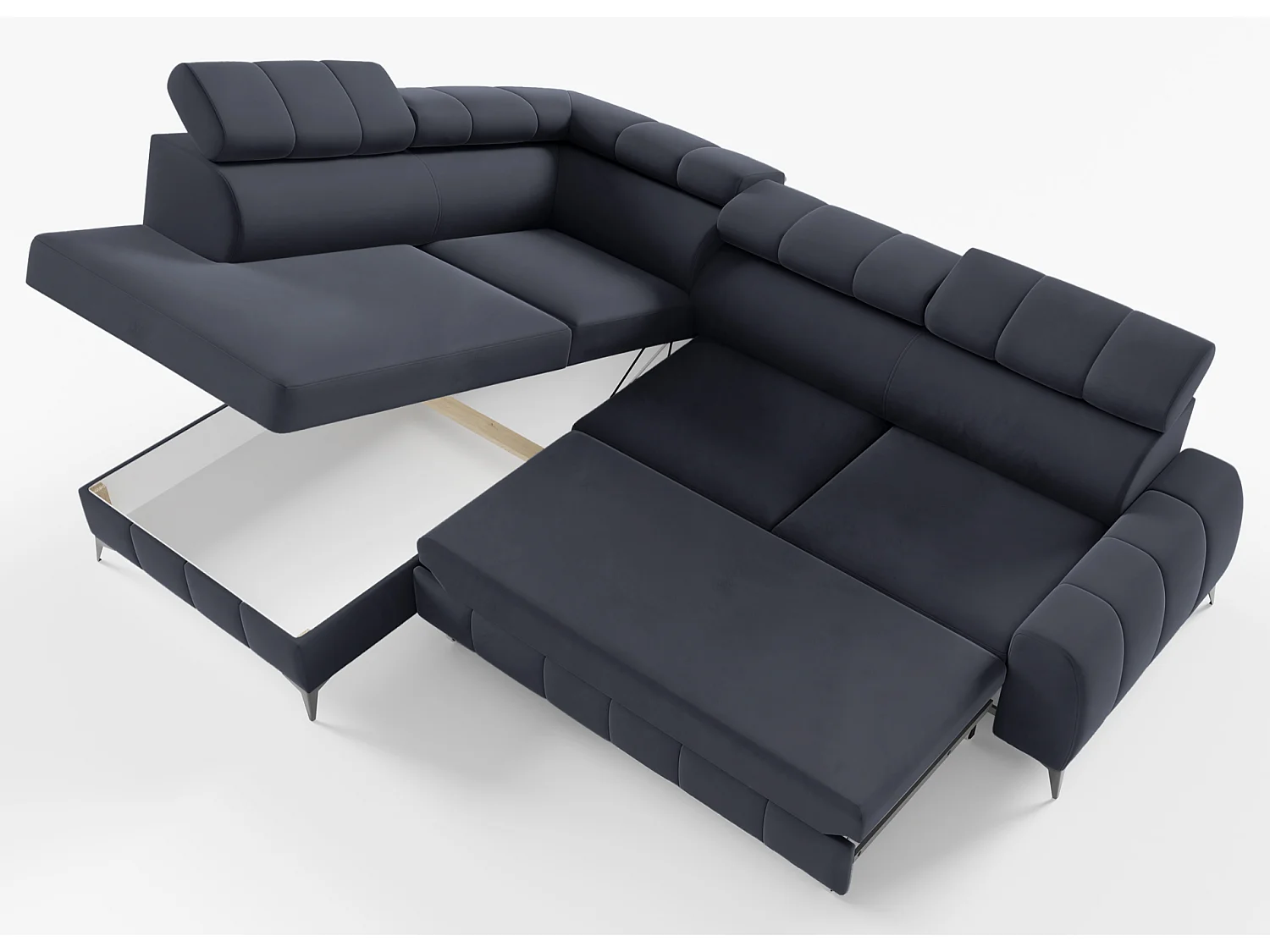 Ecksofa mit Schlaffunktion - Veloursbezug in Dunkelgrau - linksseitig - LONDON