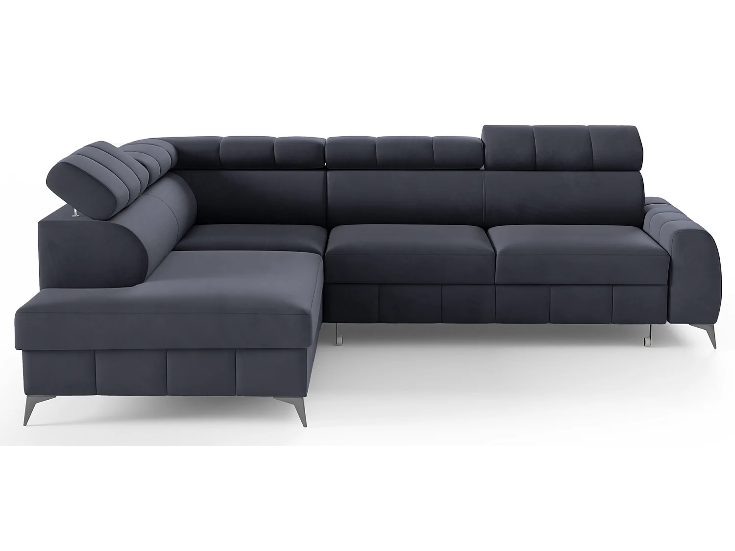 Ecksofa mit Schlaffunktion - Veloursbezug in Dunkelgrau - linksseitig - LONDON