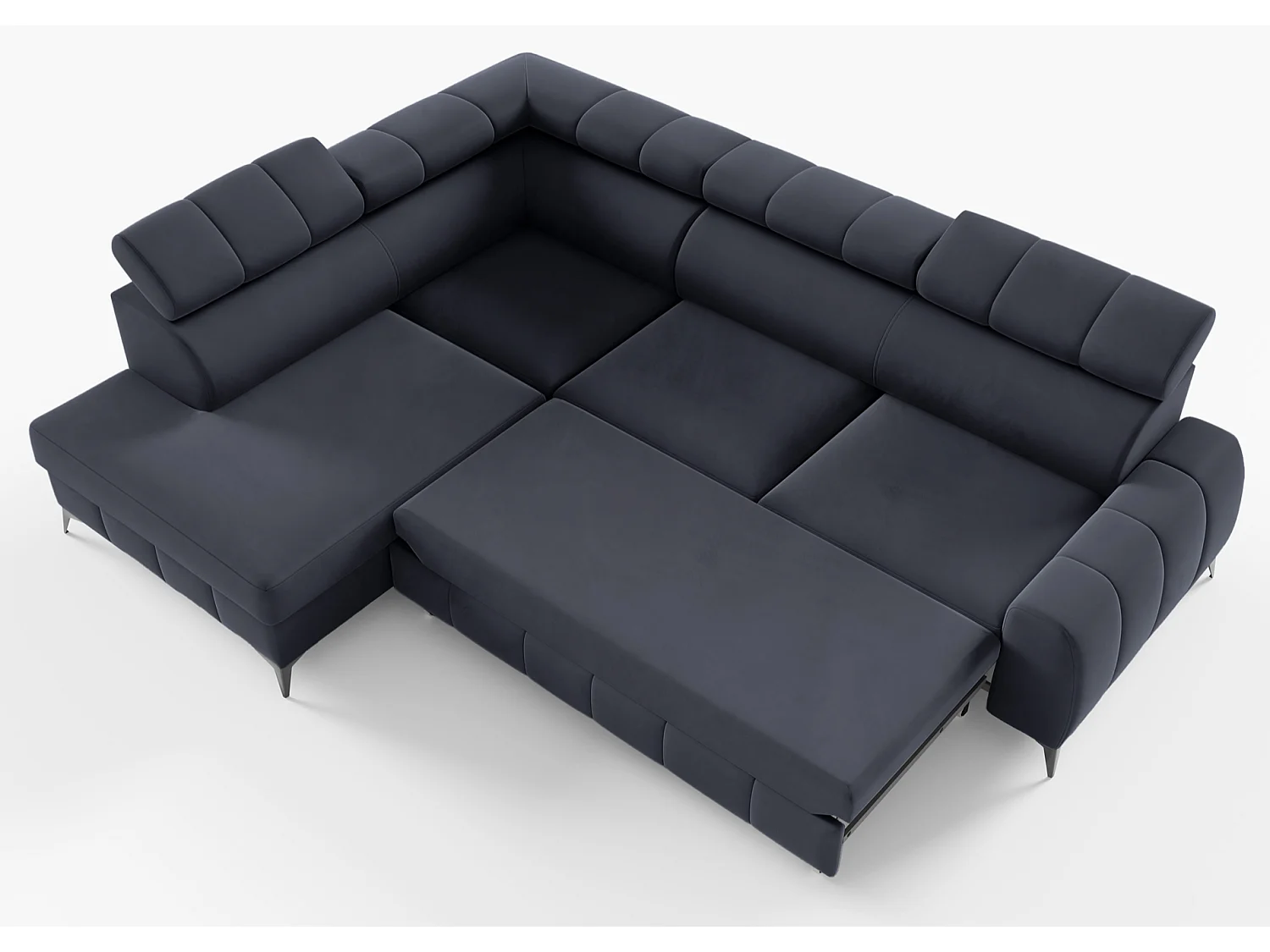 Ecksofa mit Schlaffunktion - Veloursbezug in Dunkelgrau - linksseitig - LONDON