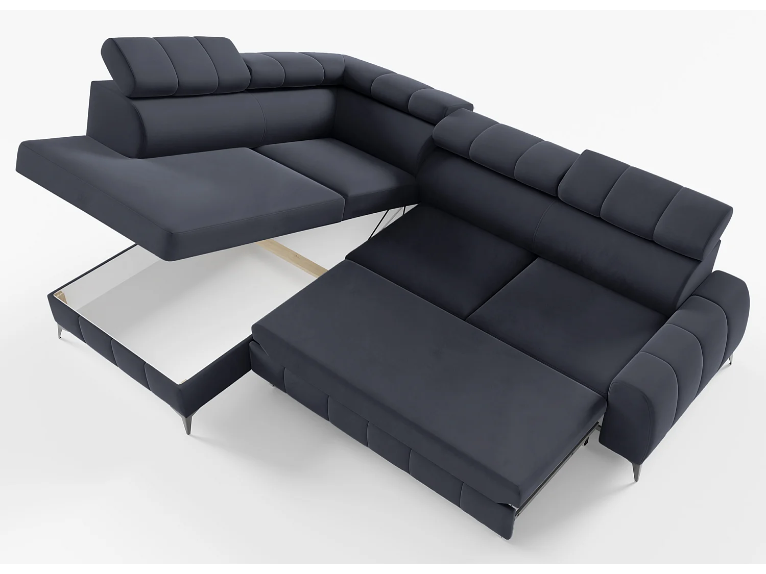 Omkeerbare hoekbank - in donkergrijs fluweel - linkerzijde - LONDON