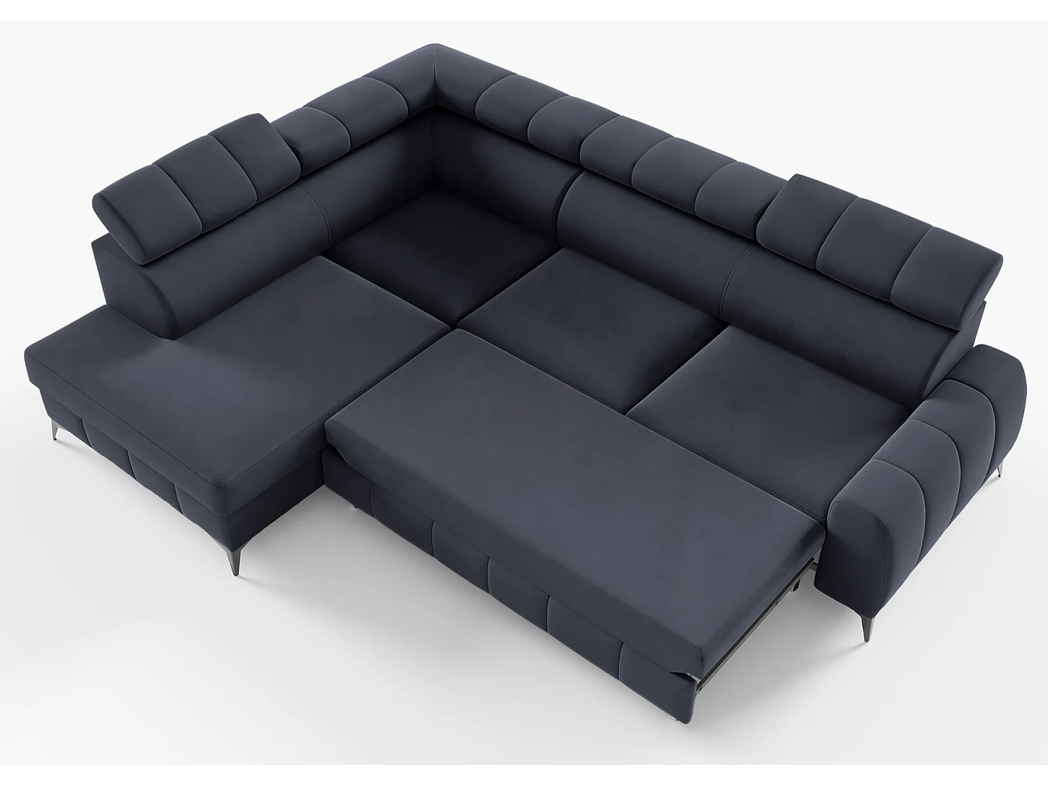 Omkeerbare hoekbank - in donkergrijs fluweel - linkerzijde - LONDON