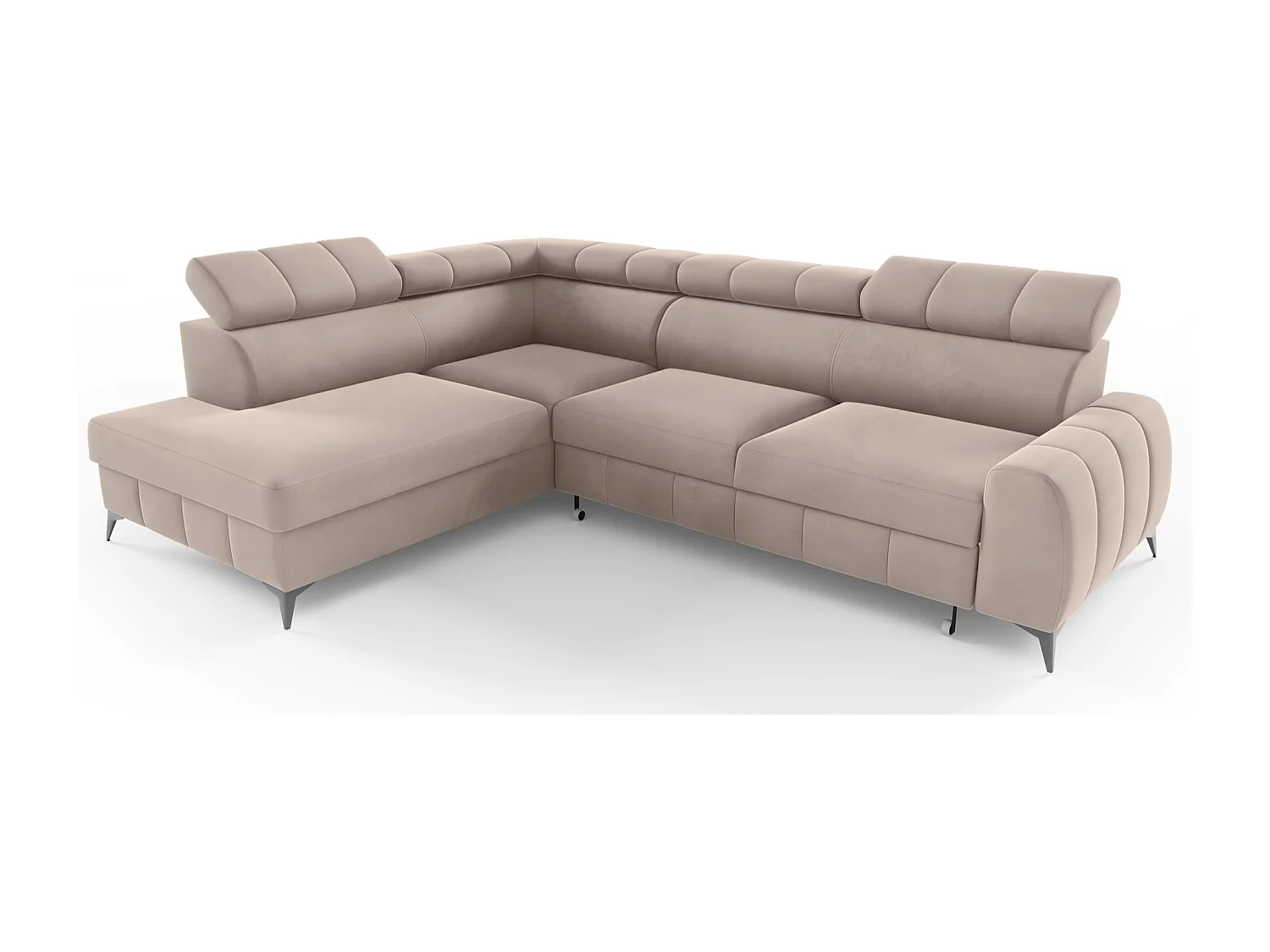 Ecksofa mit Schlaffunktion - Veloursbezug in Greige - linksseitig - LONDON