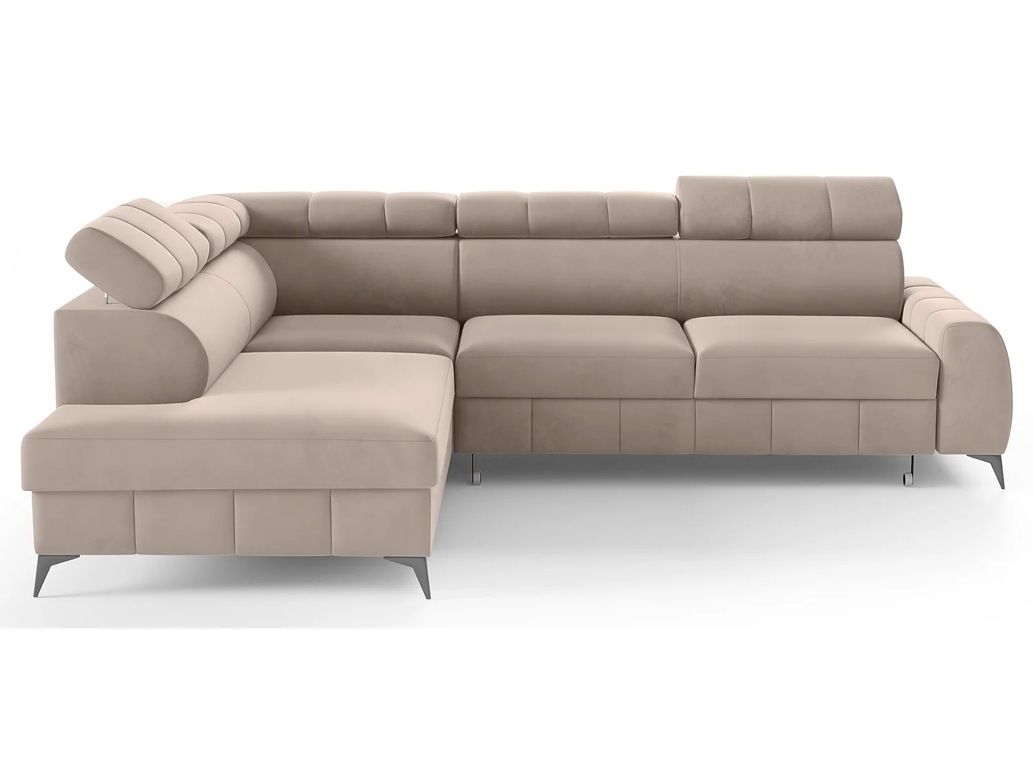 Ecksofa mit Schlaffunktion - Veloursbezug in Greige - linksseitig - LONDON