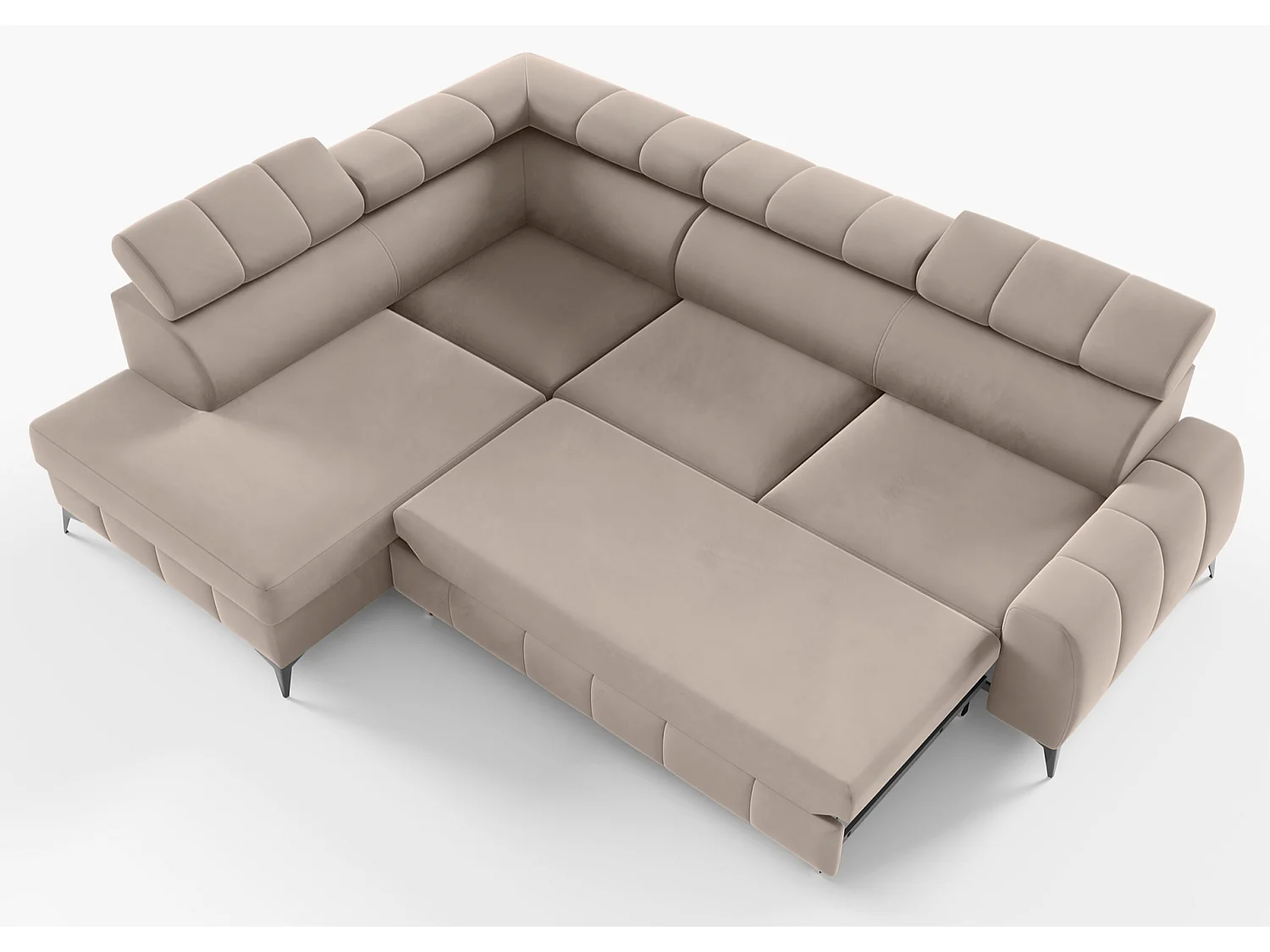 Ecksofa mit Schlaffunktion - Veloursbezug in Greige - linksseitig - LONDON