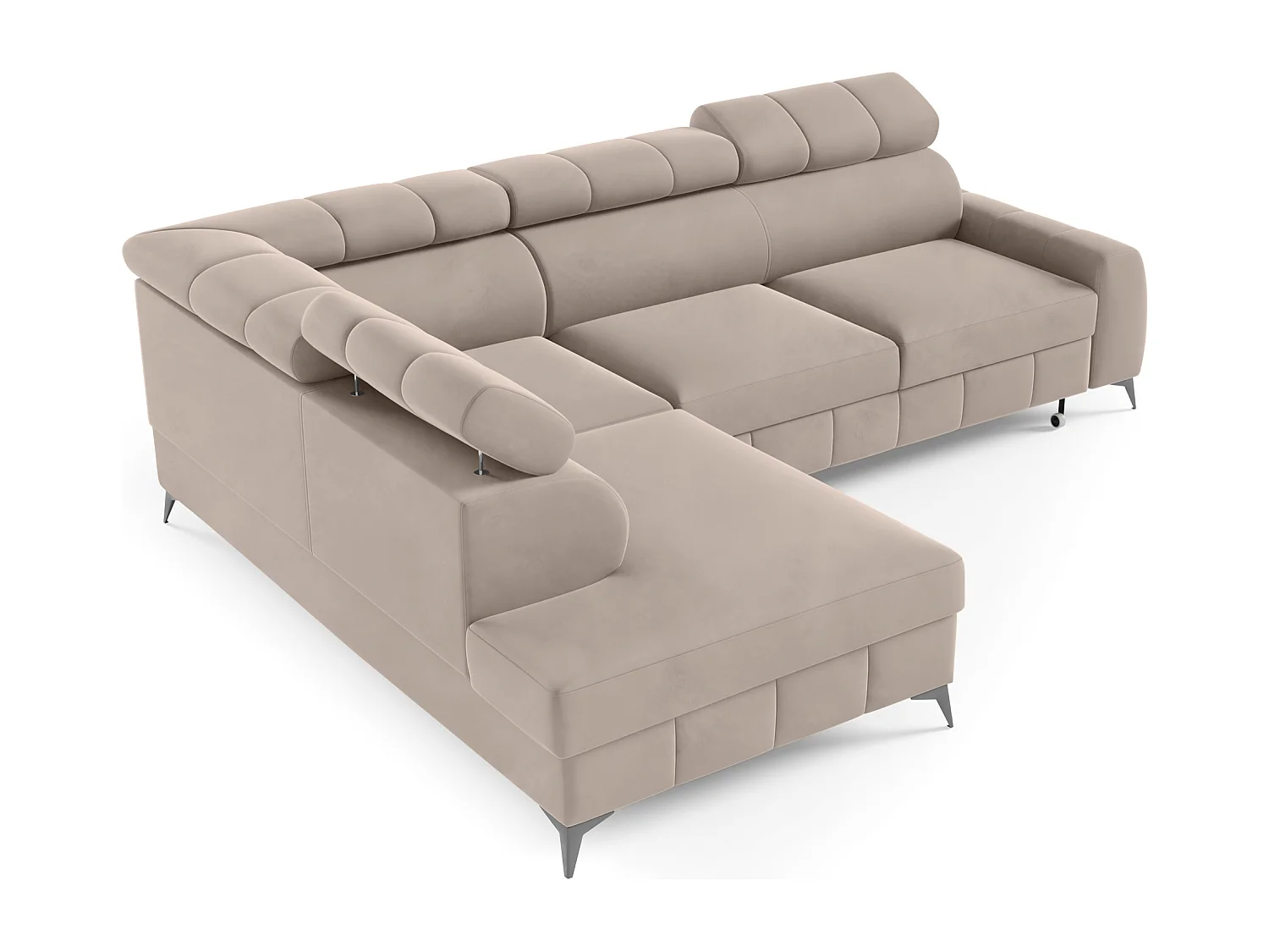 Ecksofa mit Schlaffunktion - Veloursbezug in Greige - linksseitig - LONDON