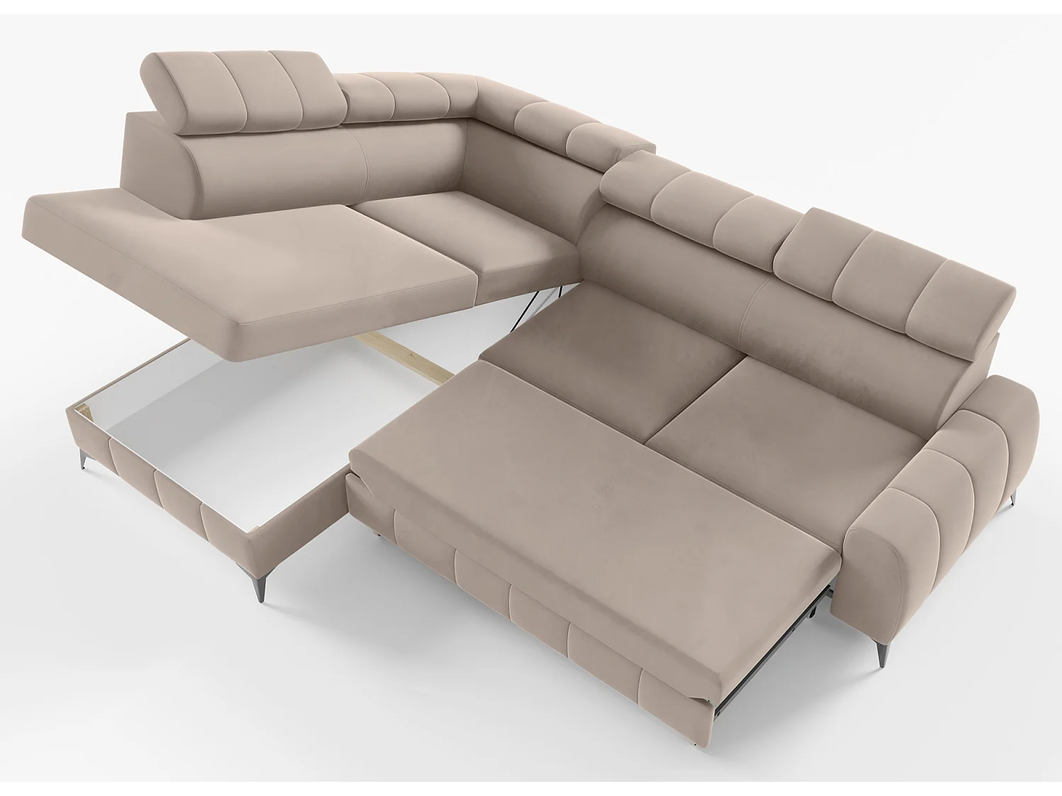 Omkeerbare hoekbank - in greige fluweel - linkerzijde - LONDON