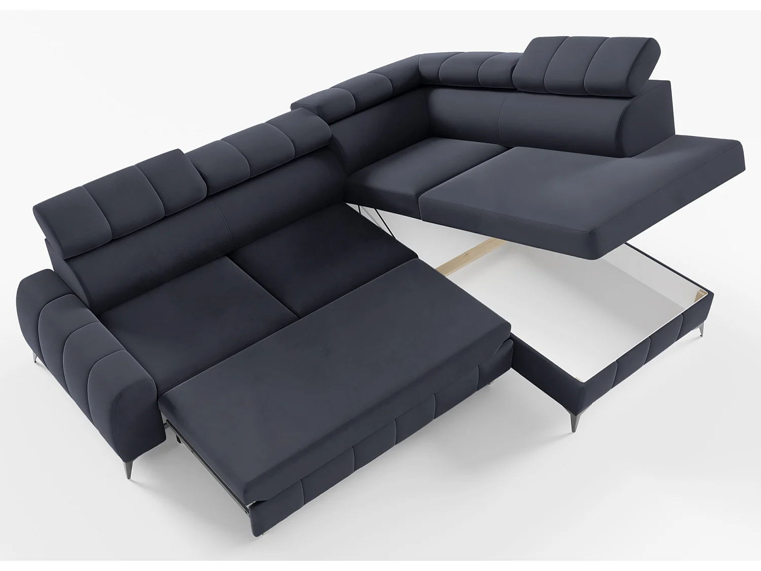 Ecksofa mit Schlaffunktion - Veloursbezug in Dunkelgrau - rechtsseitig - LONDON