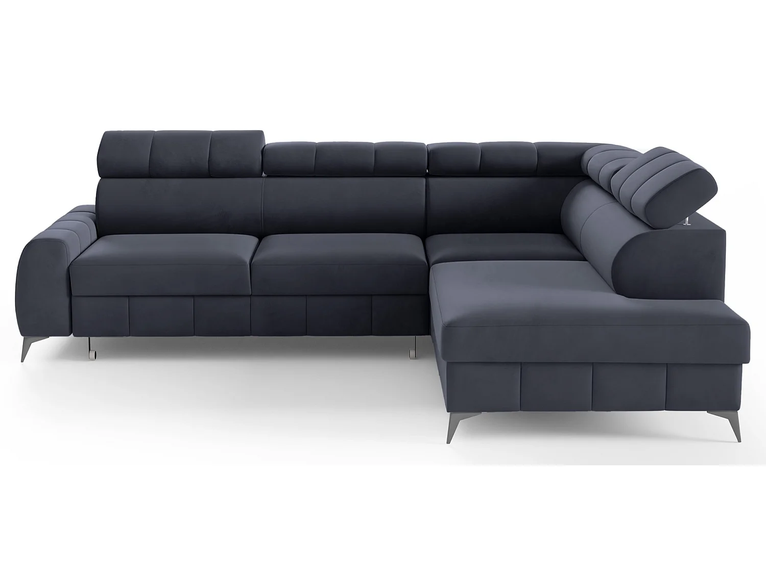 Ecksofa mit Schlaffunktion - Veloursbezug in Dunkelgrau - rechtsseitig - LONDON