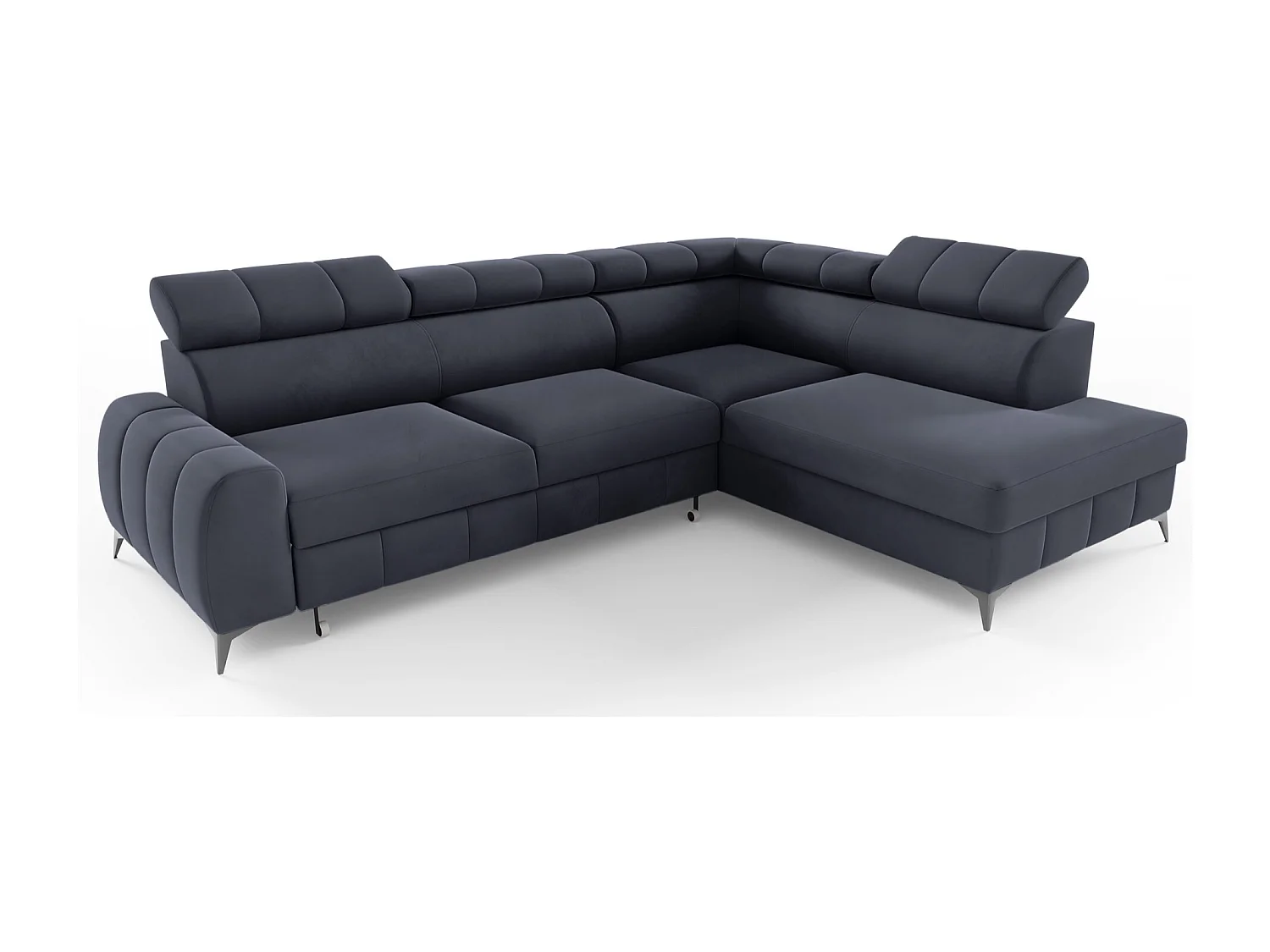 Ecksofa mit Schlaffunktion - Veloursbezug in Dunkelgrau - rechtsseitig - LONDON