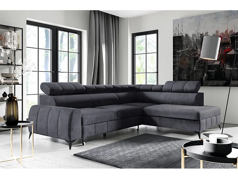 Canapé d'angle réversible - en velours gris foncé - côté droit - LONDON